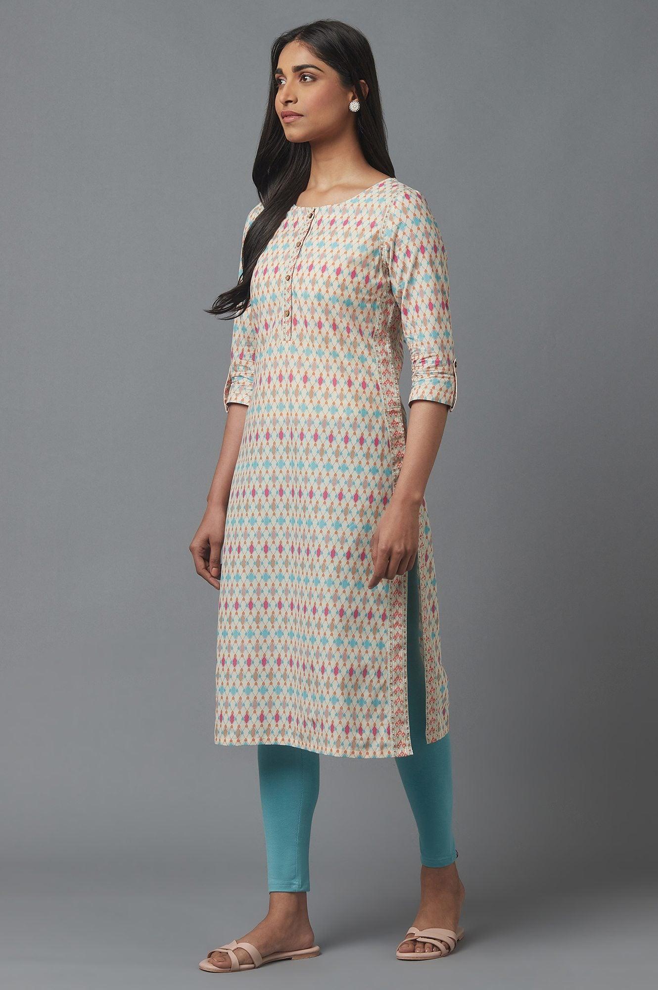Ecru Geometric Print kurta - Image 3