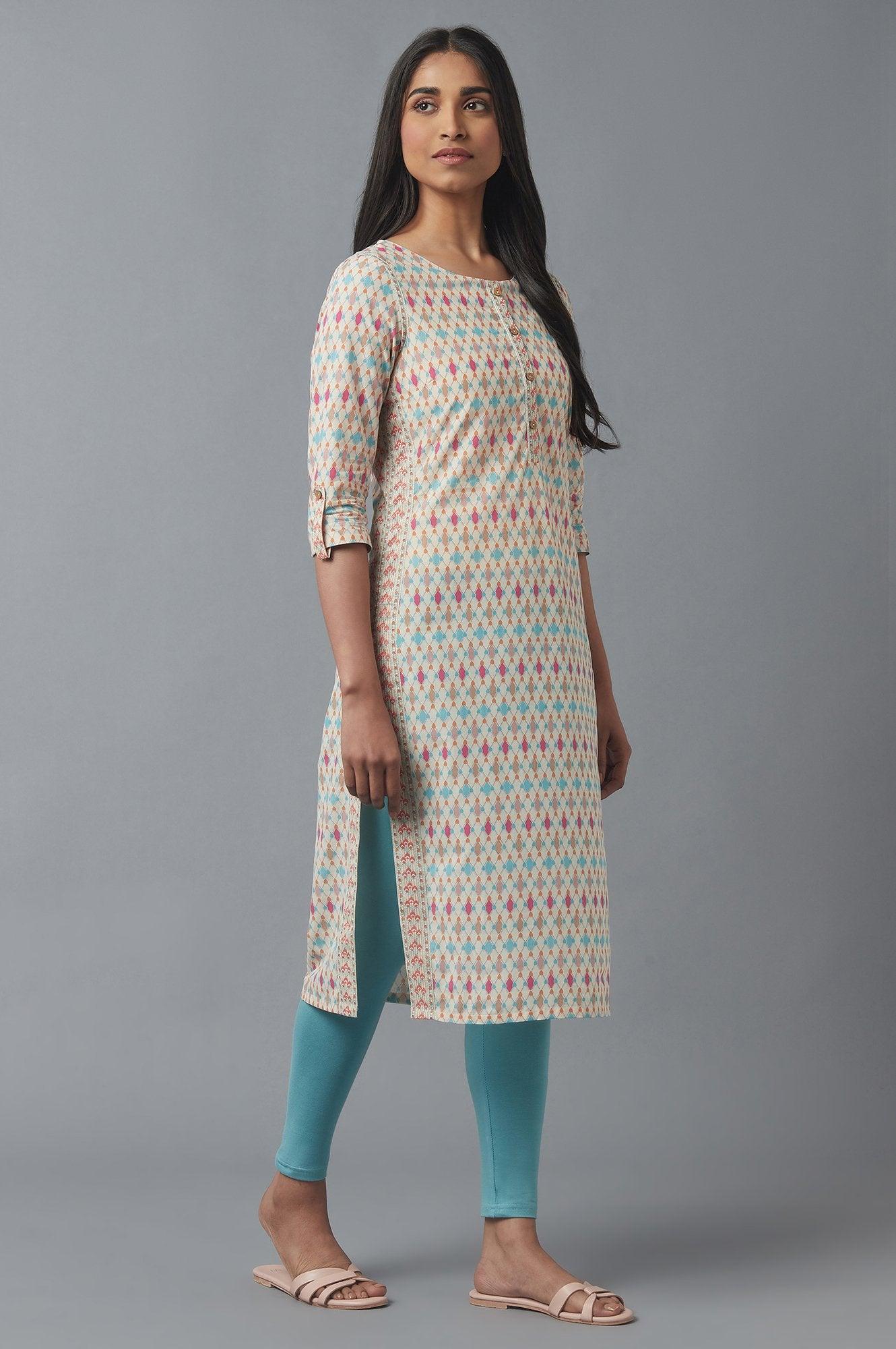 Ecru Geometric Print kurta - Image 4