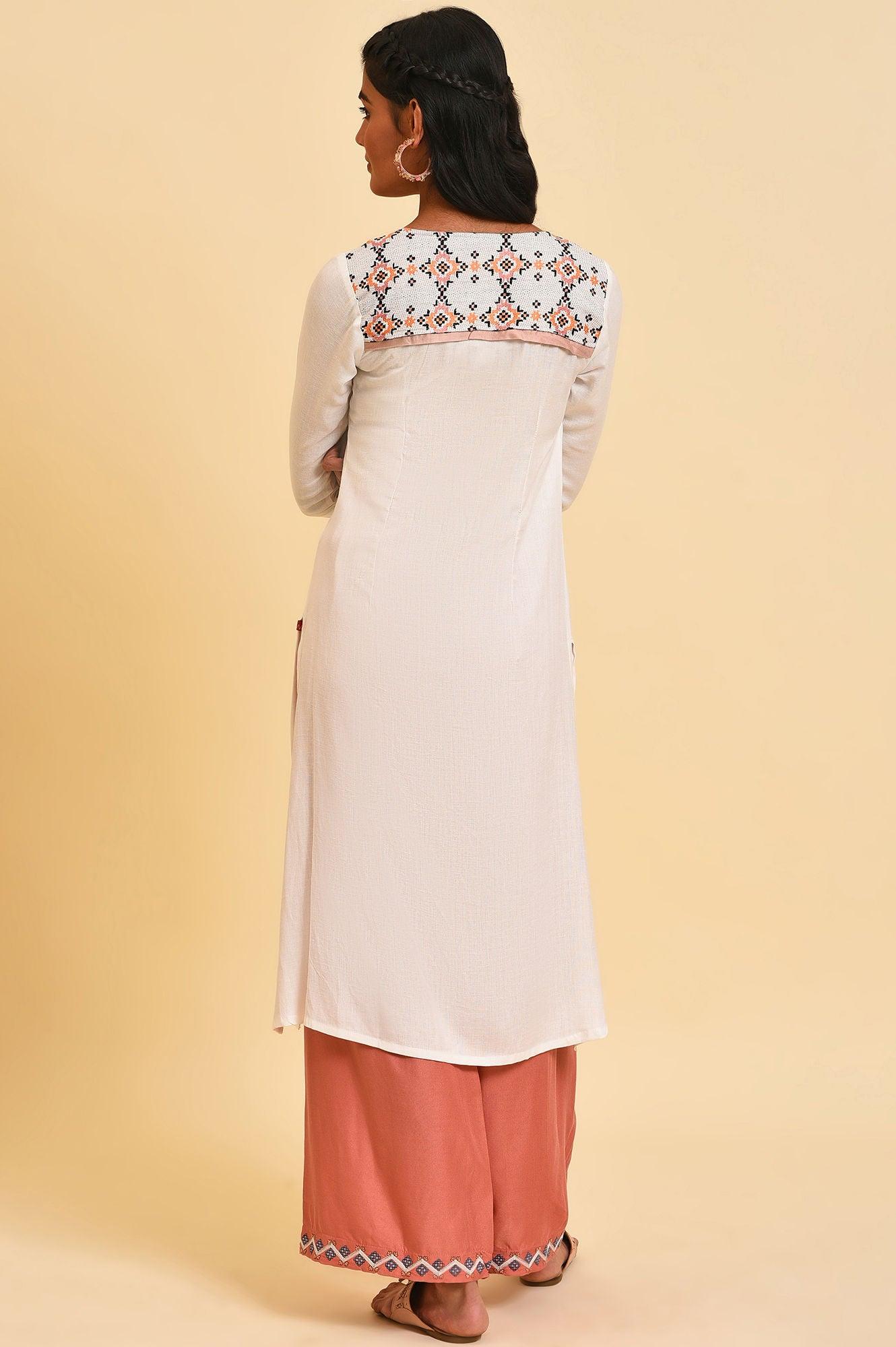 Ecru Geometric Print Plus Size Summer kurta - Image 2