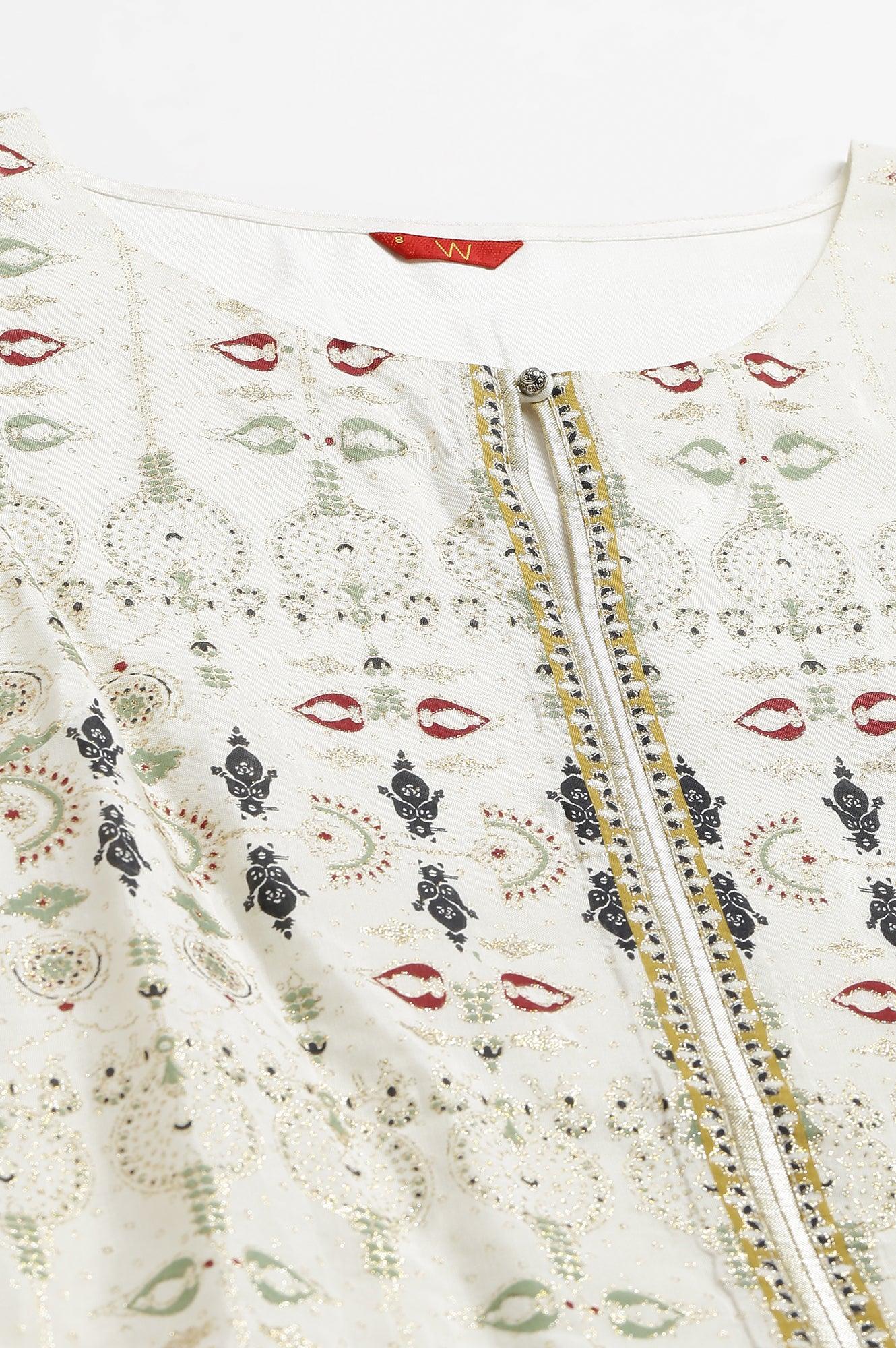 Ecru Glitter Printed kurta With Sequins - Image 2