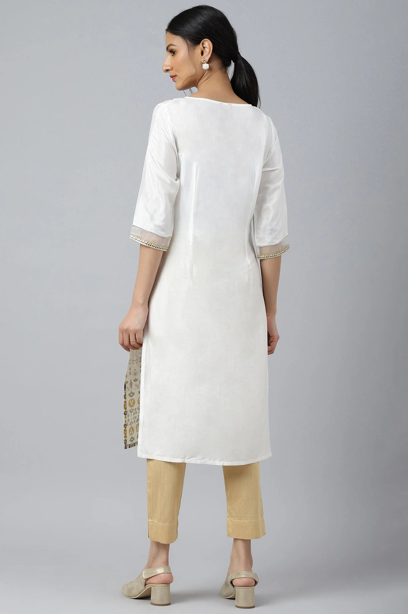 Ecru Glitter Printed kurta With Sequins - Image 5