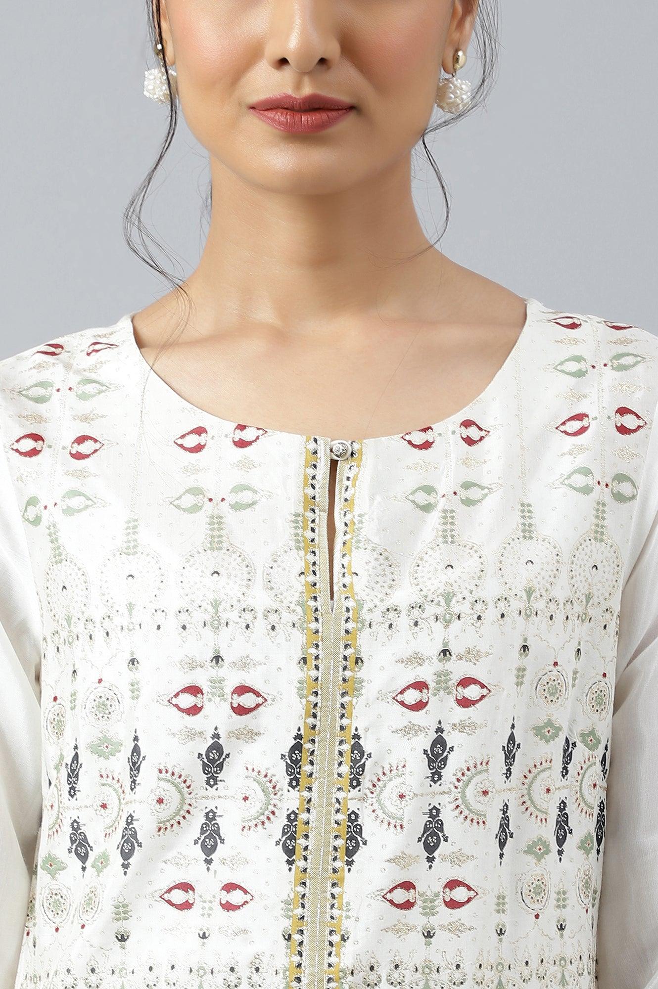 Ecru Glitter Printed kurta With Sequins - Image 8