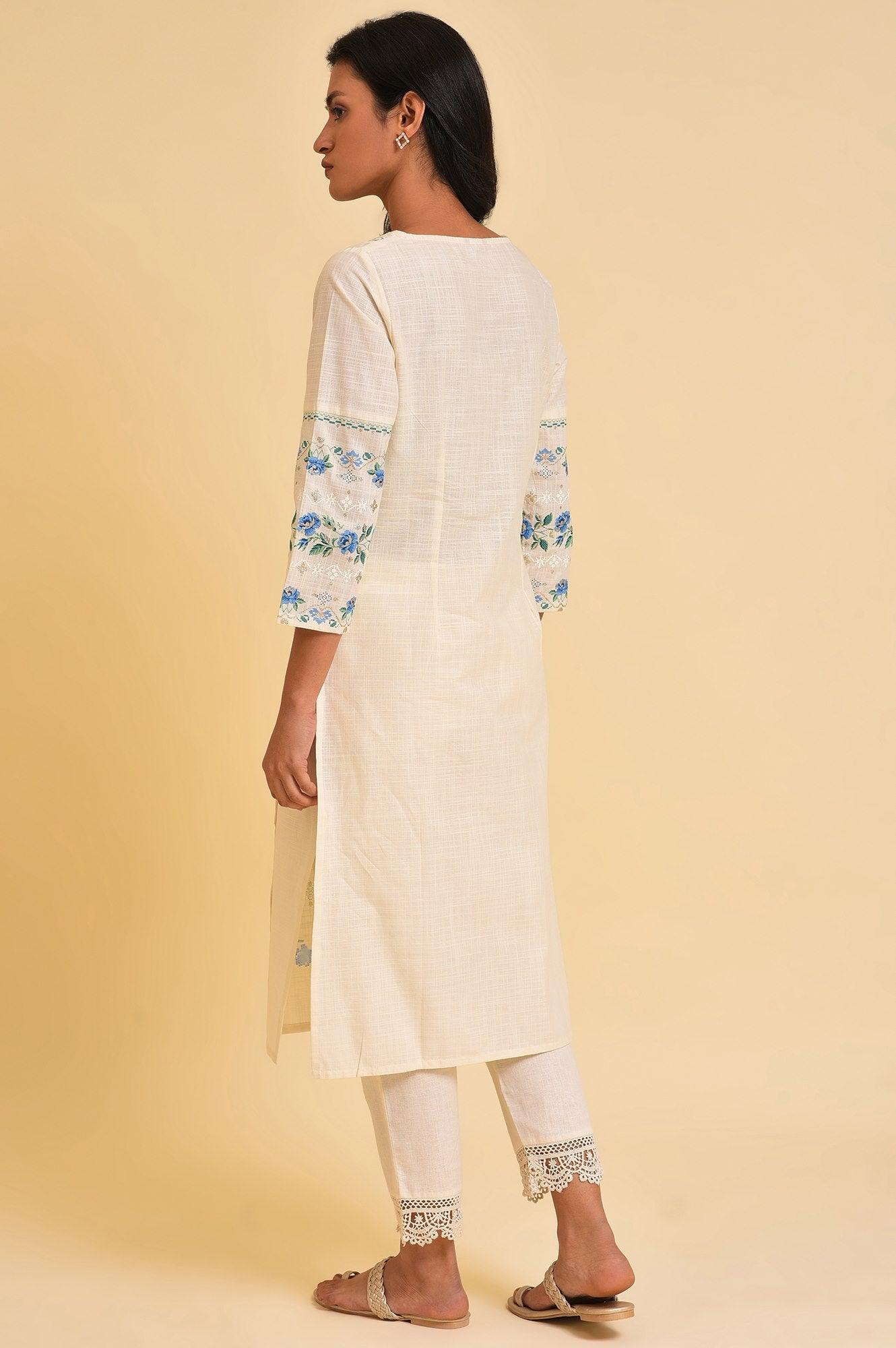 Ecru Glitter Printed Straight Plus Size Summer kurta - Image 2