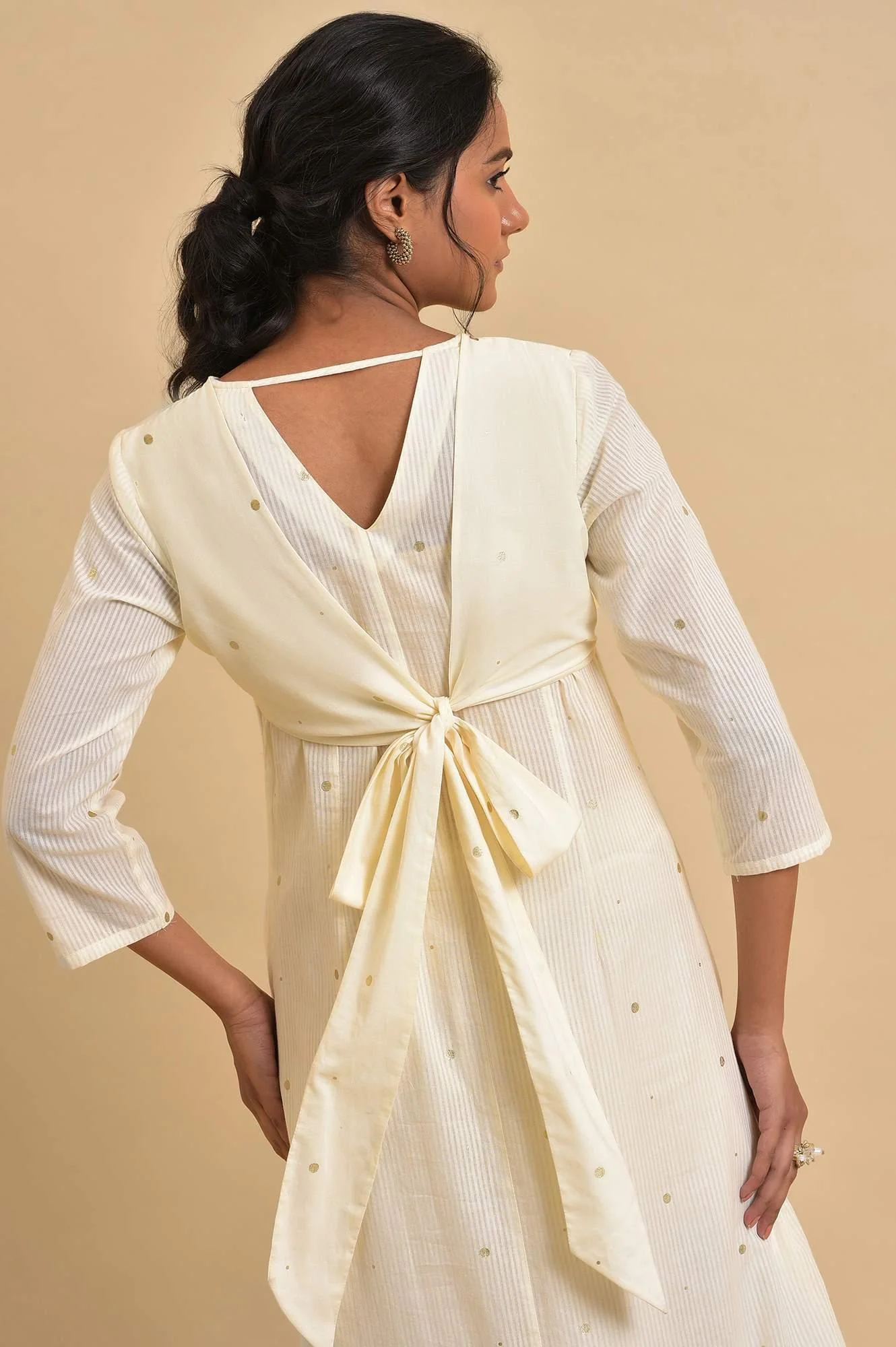 Ecru Gold Polka Dot Print kurta Co-Ord Set - Image 8