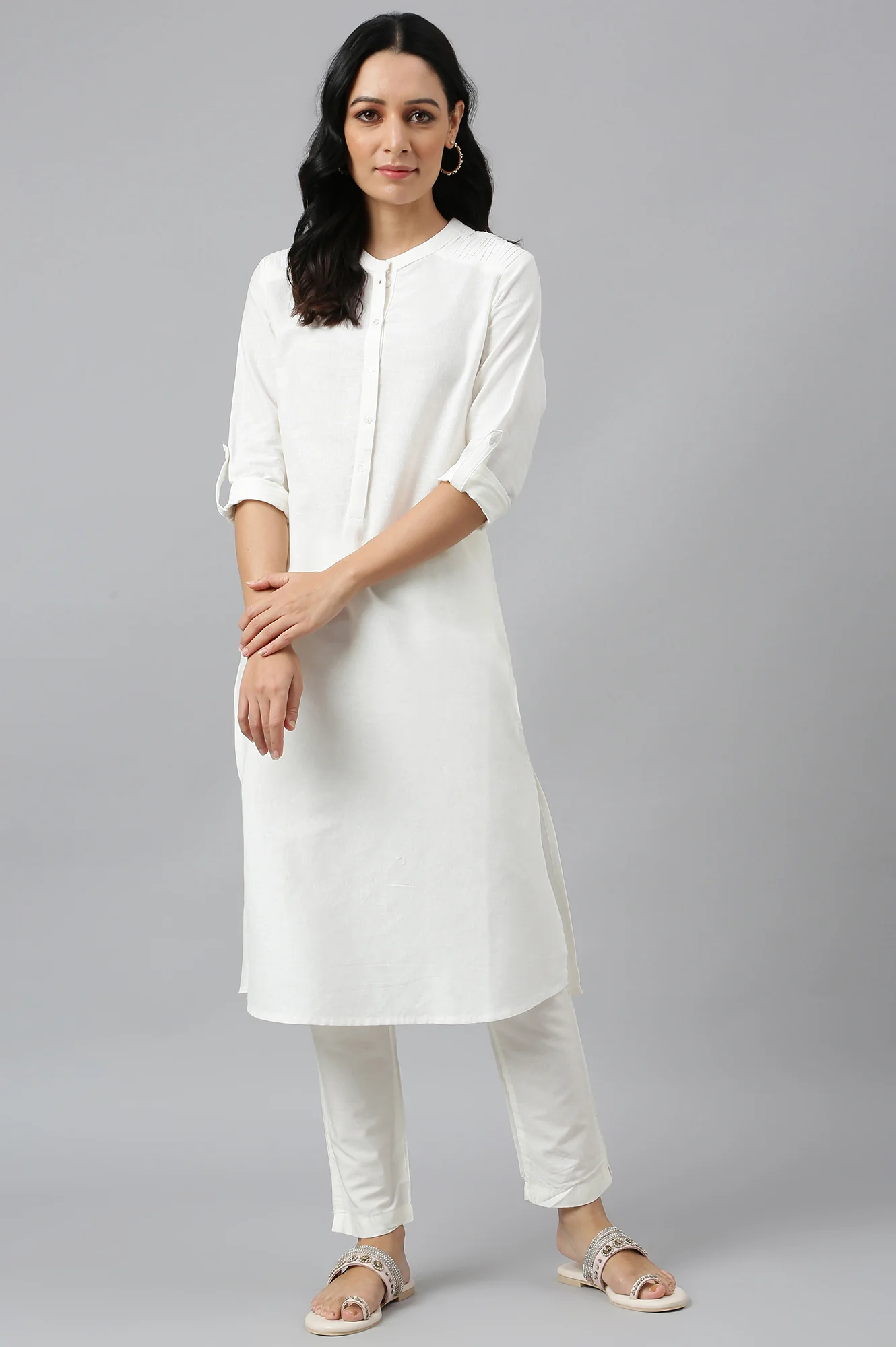 Ecru Half Placket Shirt Kurta