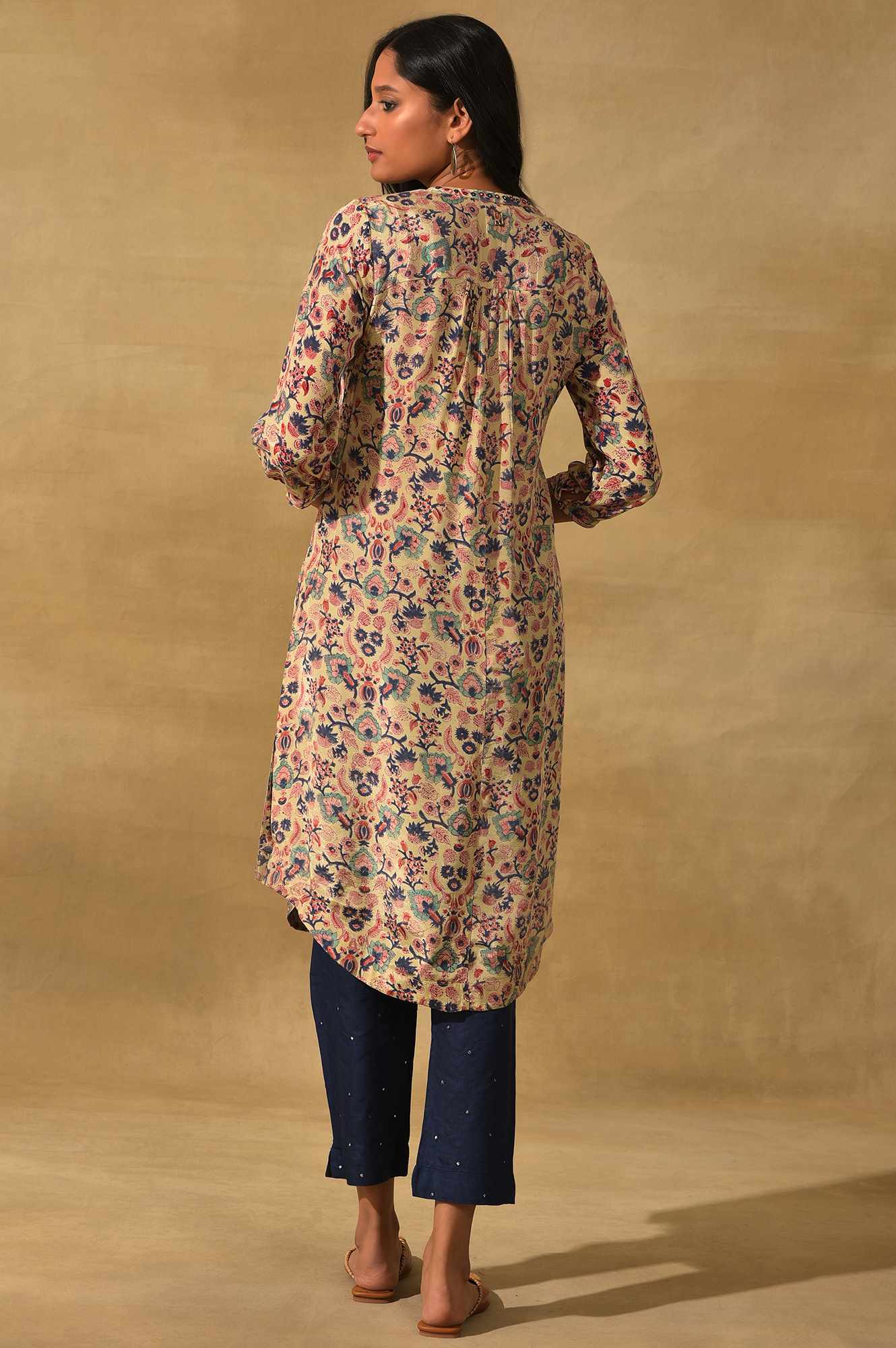 Ecru Hand Block Floral Print Shirtdress - Image 2