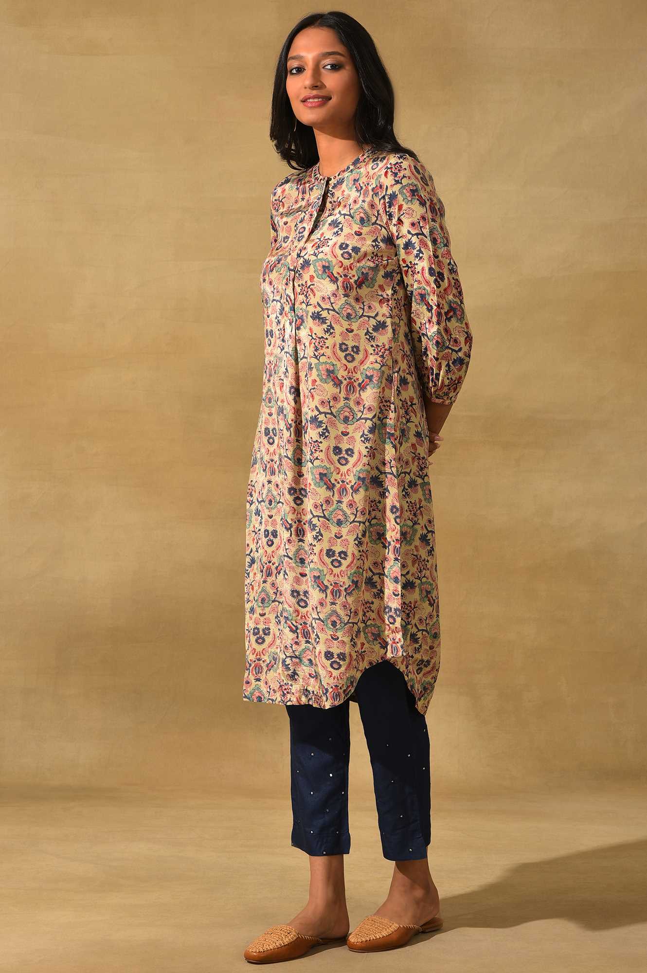 Ecru Hand Block Floral Print Shirtdress - Image 3