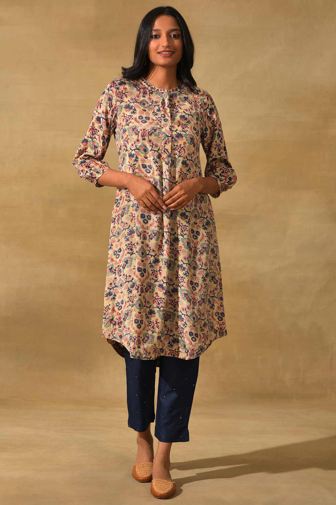 Ecru Hand Block Floral Print Shirtdress - Image 6