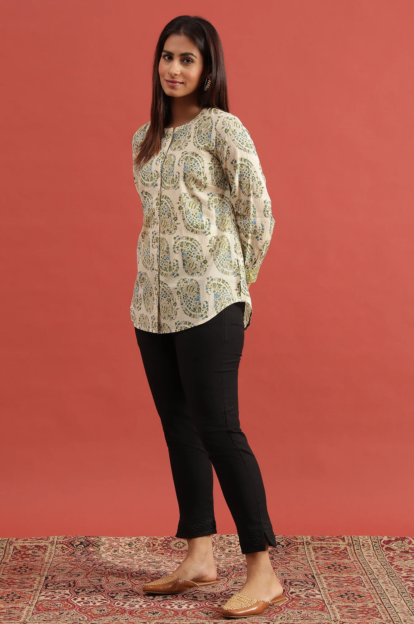 Ecru Hand Block Printed Shirt - Image 3