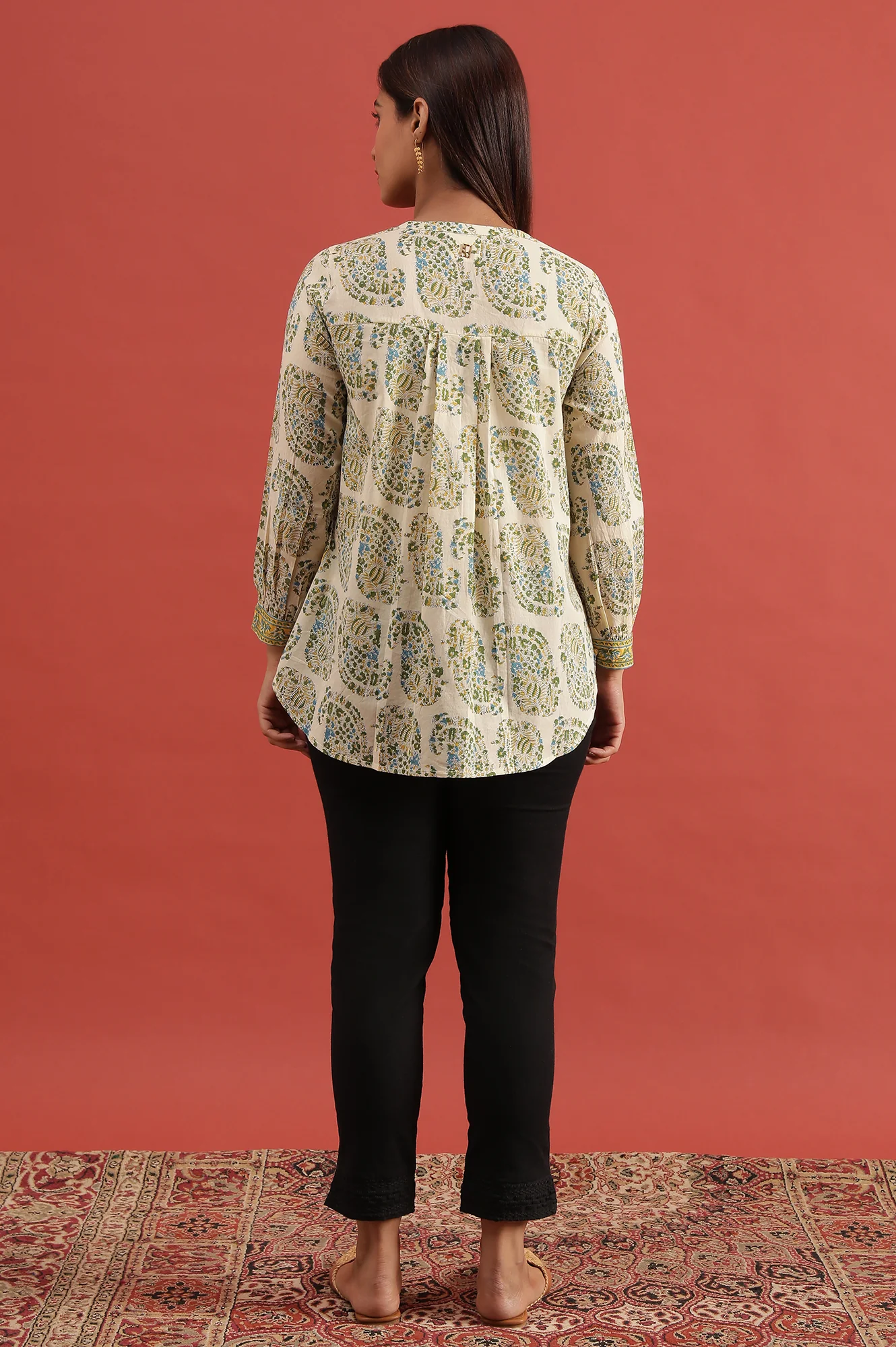 Ecru Hand Block Printed Shirt - Image 4