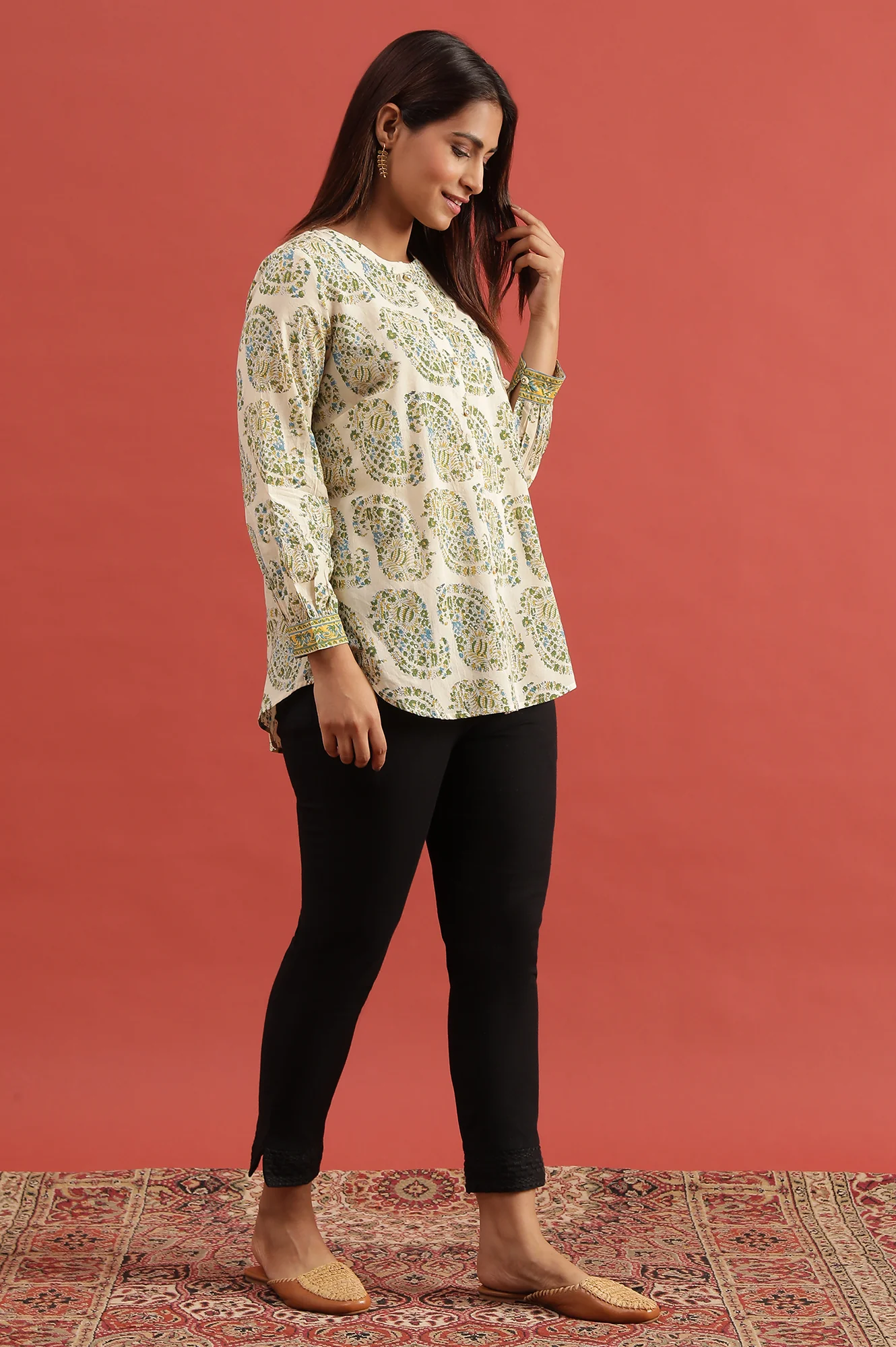 Ecru Hand Block Printed Shirt - Image 5