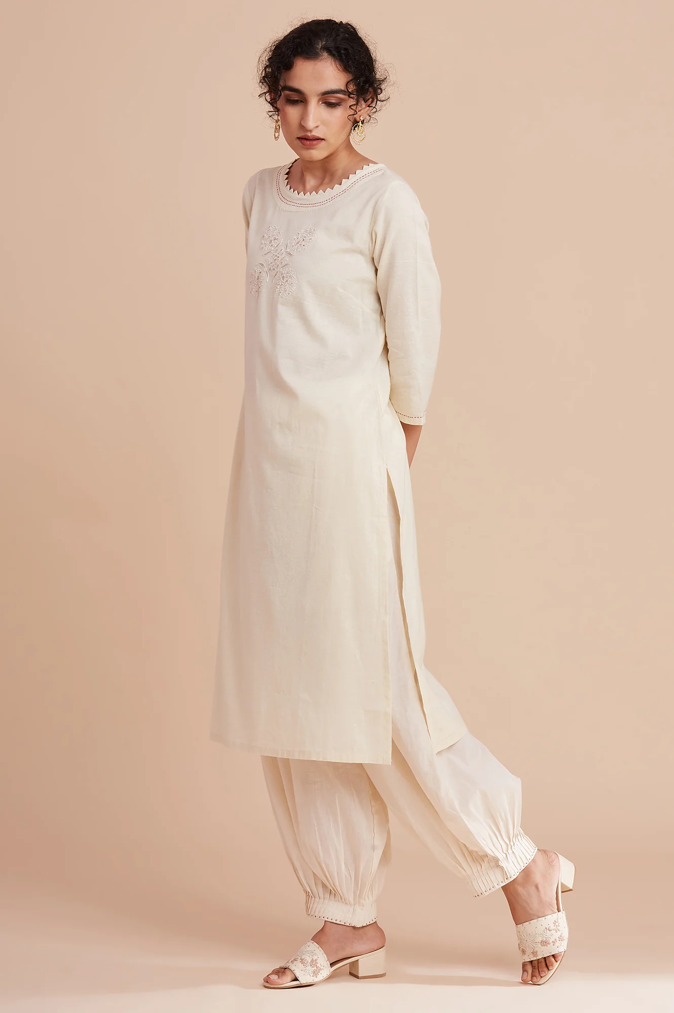 Ecru Harit Khadi Solid kurta - Image 3