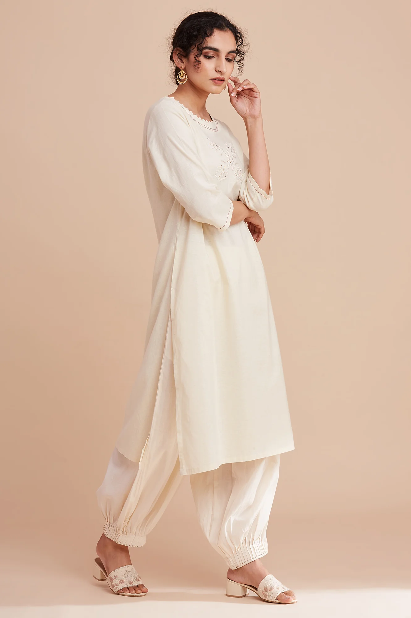 Ecru Harit Khadi Solid kurta - Image 4
