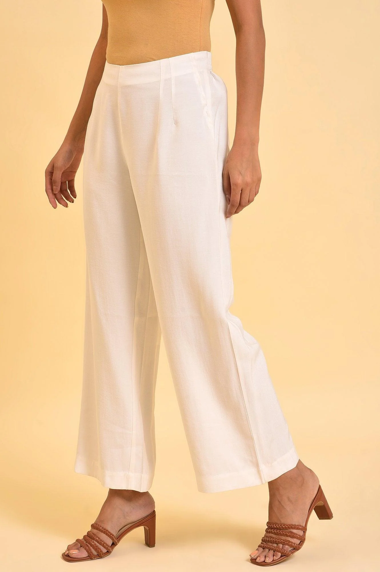 Ecru Inverted Box Pleats Flared Pants - Image 3