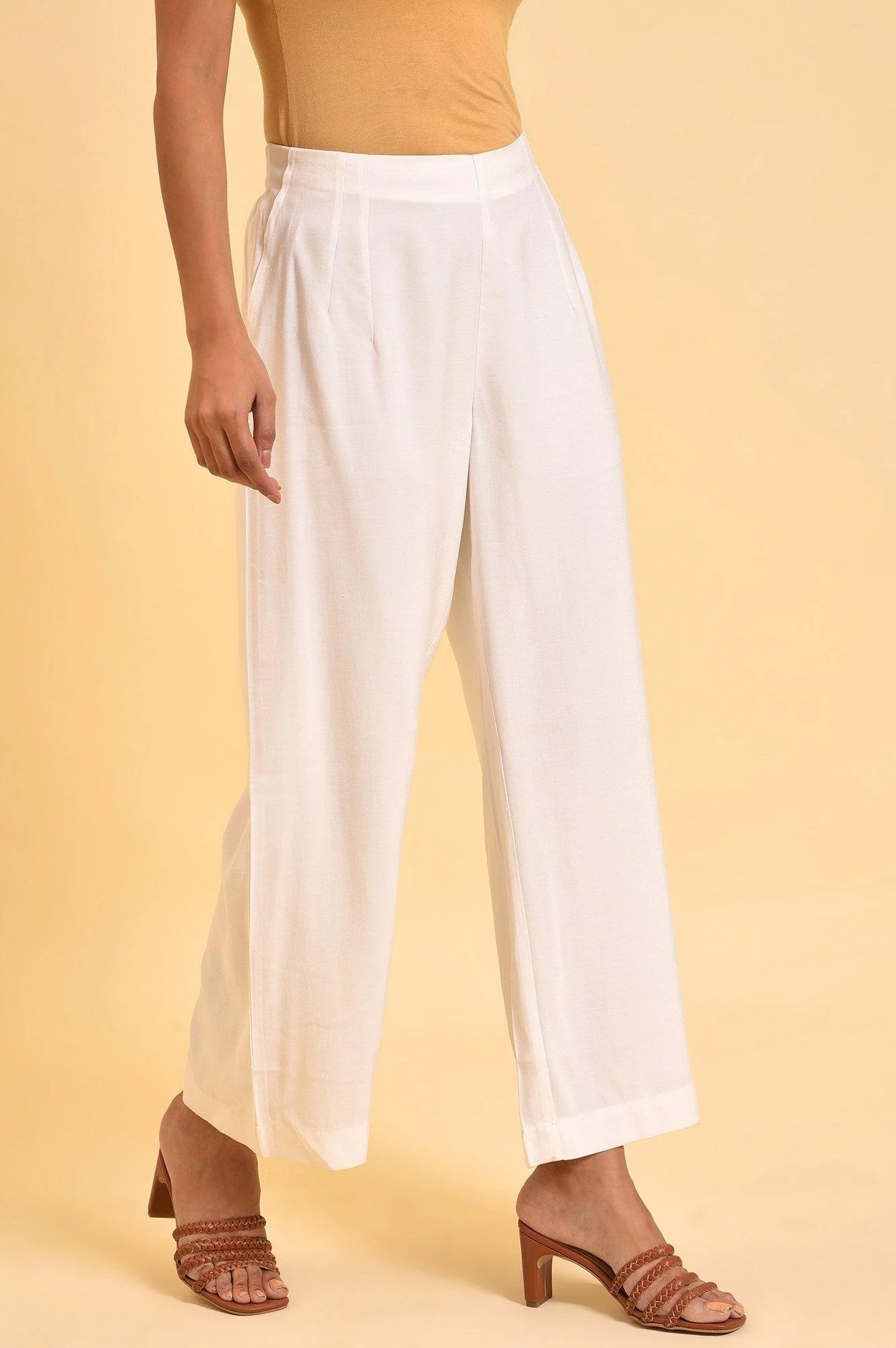 Ecru Inverted Box Pleats Flared Pants - Image 4