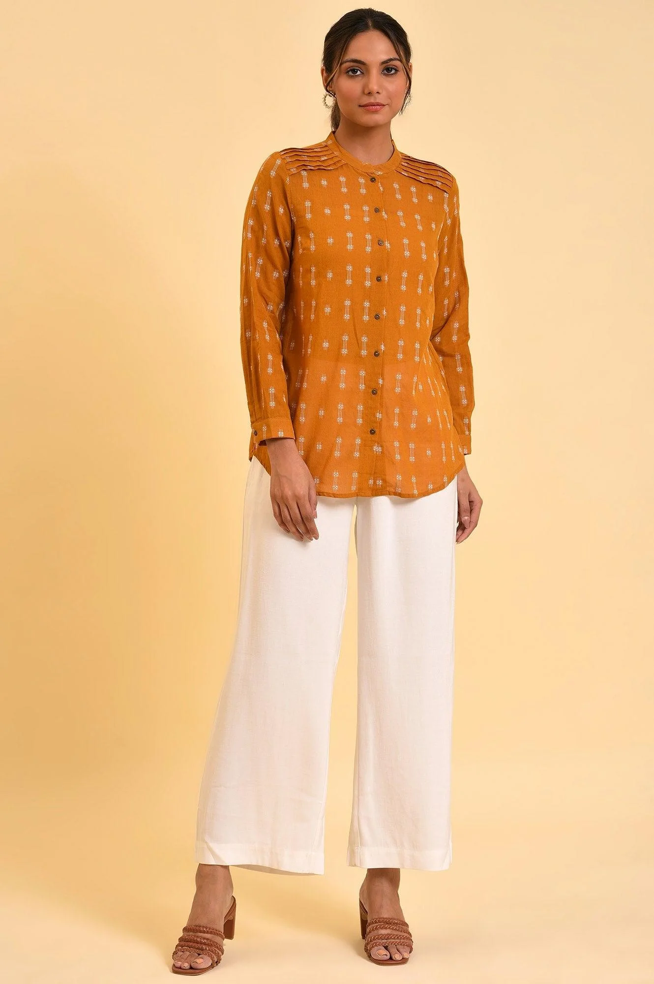 Ecru Inverted Box Pleats Flared Pants - Image 5
