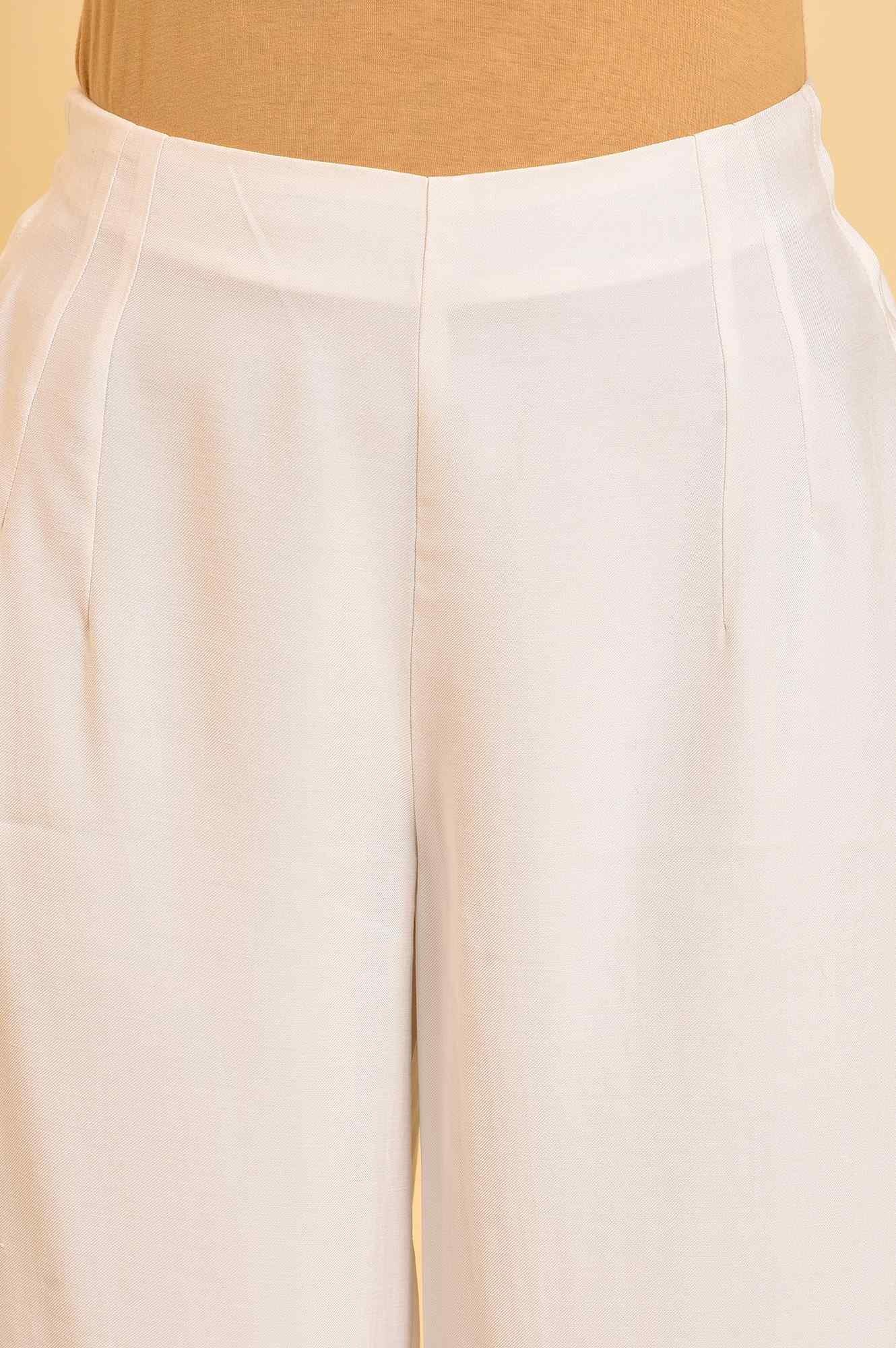 Ecru Inverted Box Pleats Flared Pants - Image 6