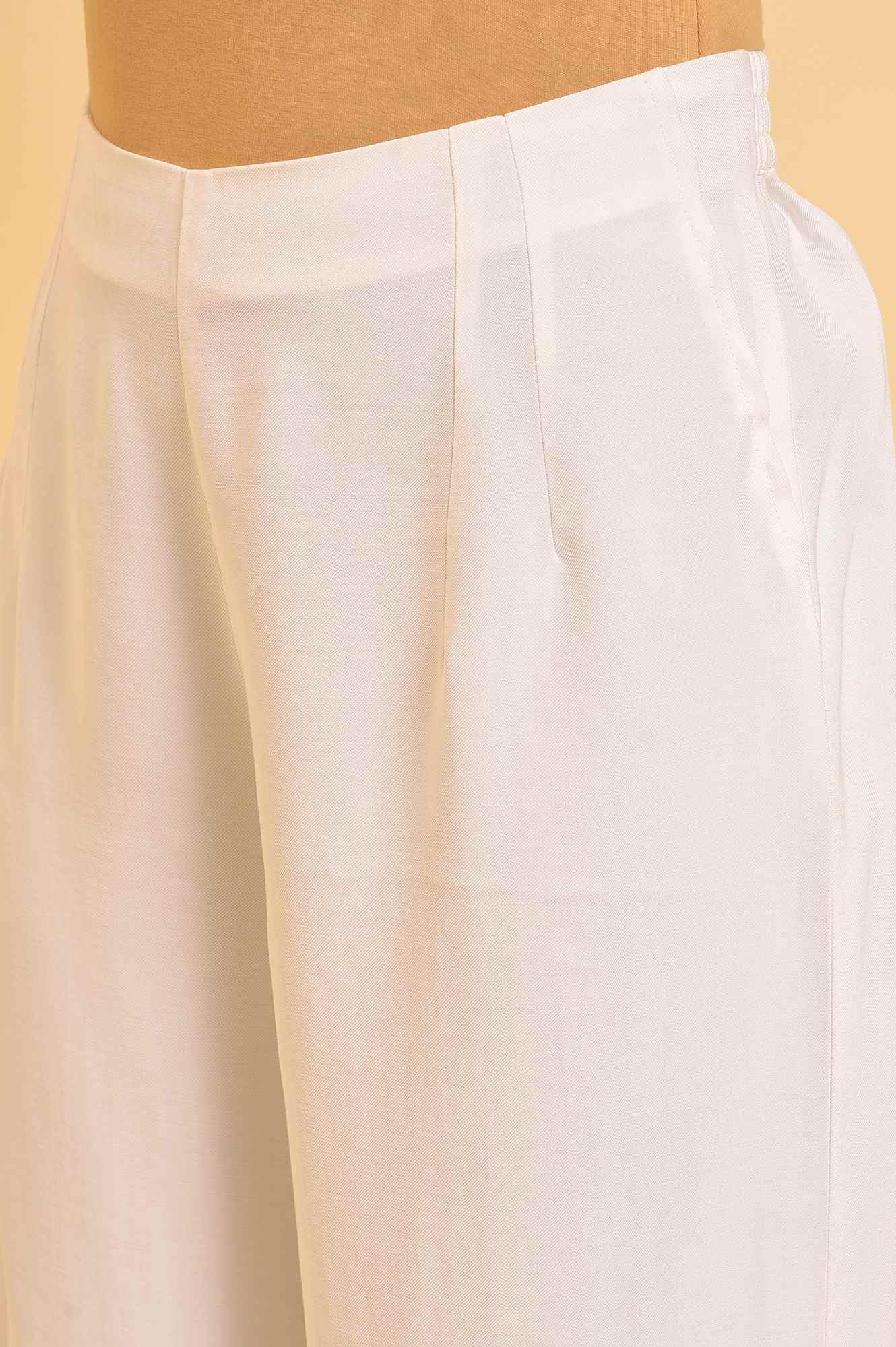 Ecru Inverted Box Pleats Flared Pants - Image 7