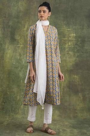 Ecru Kota Doriya Mukaish Drape - Image 3