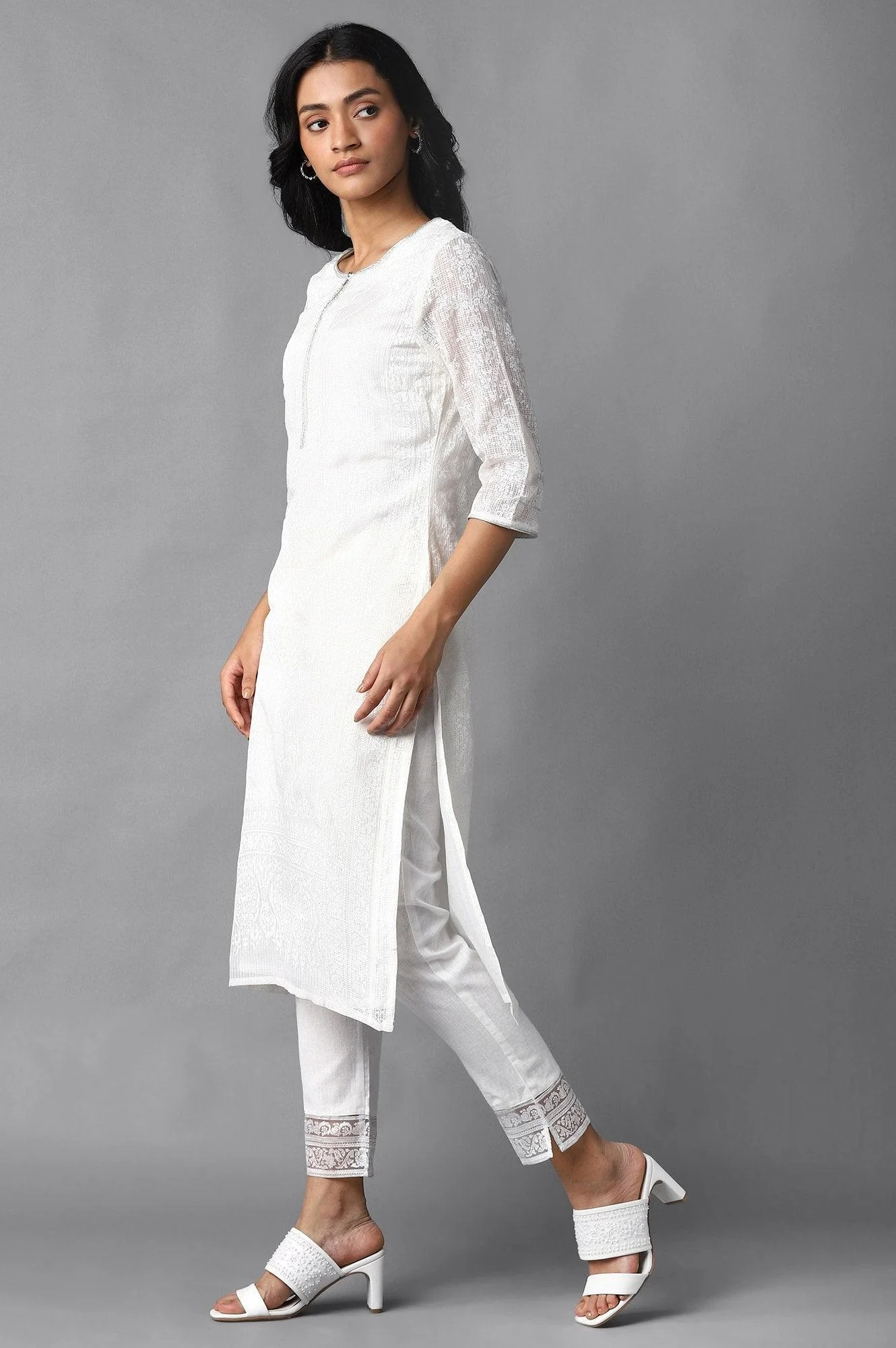 Ecru Kota kurta & Pants Set - Image 3