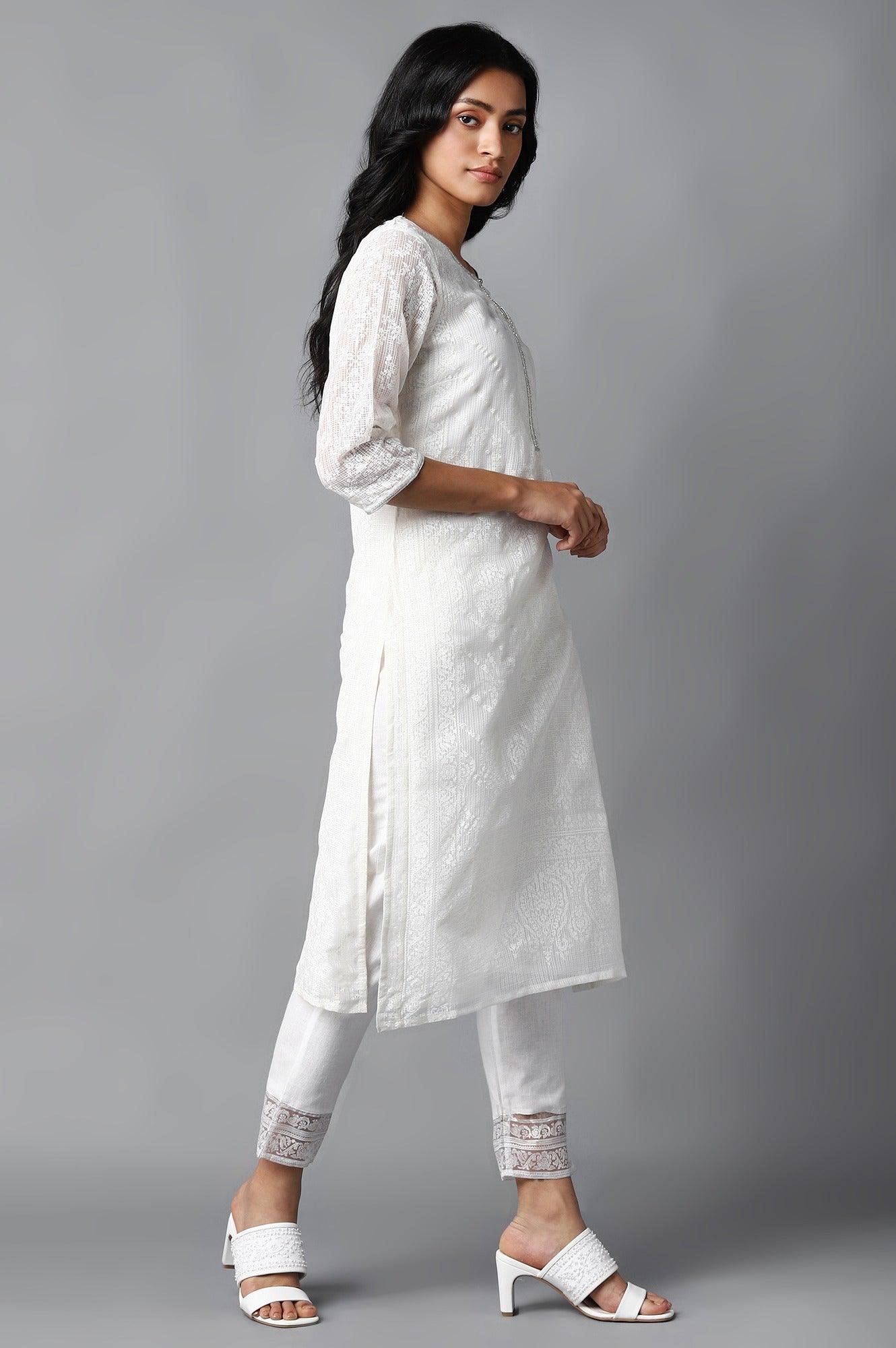 Ecru Kota kurta & Pants Set - Image 4