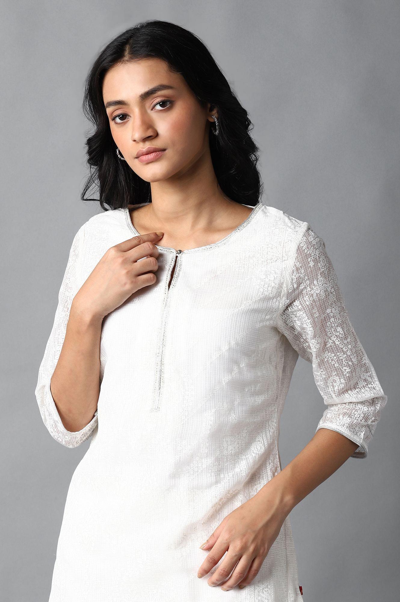 Ecru Kota kurta & Pants Set - Image 5