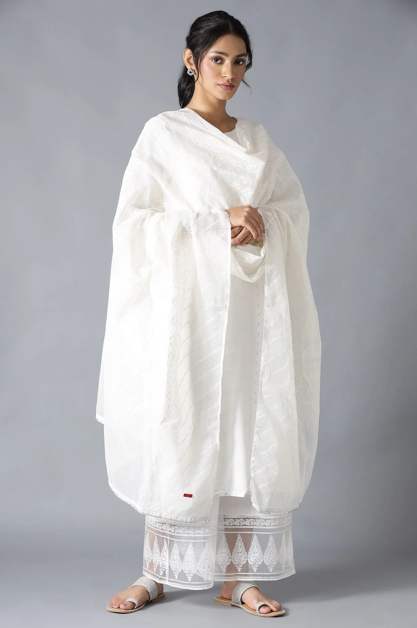 Ecru Kota Printed Dupatta - Image 2