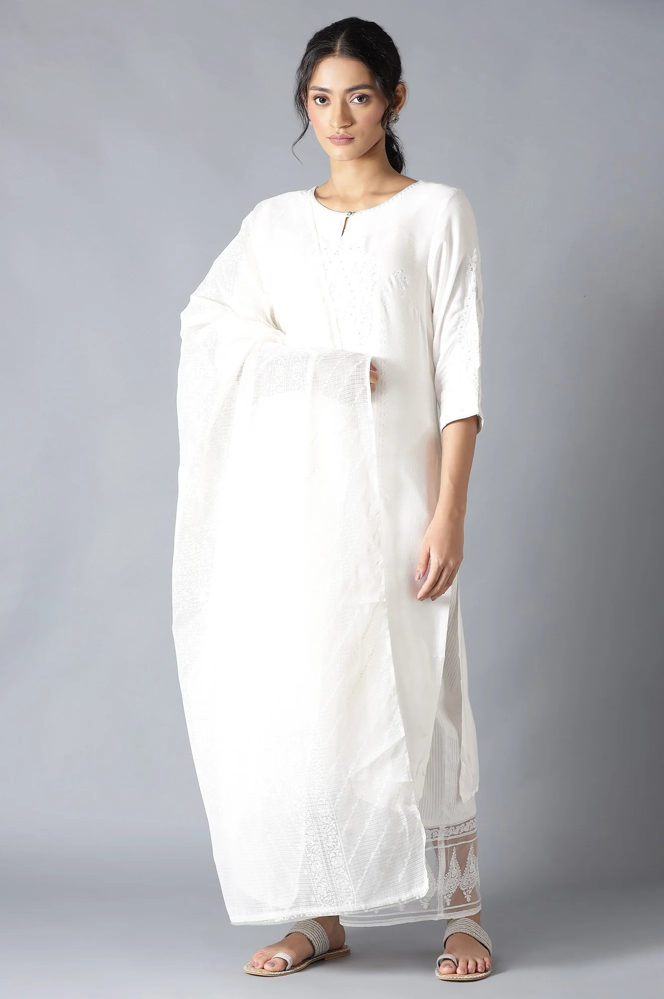 Ecru Kota Printed Dupatta - Image 3