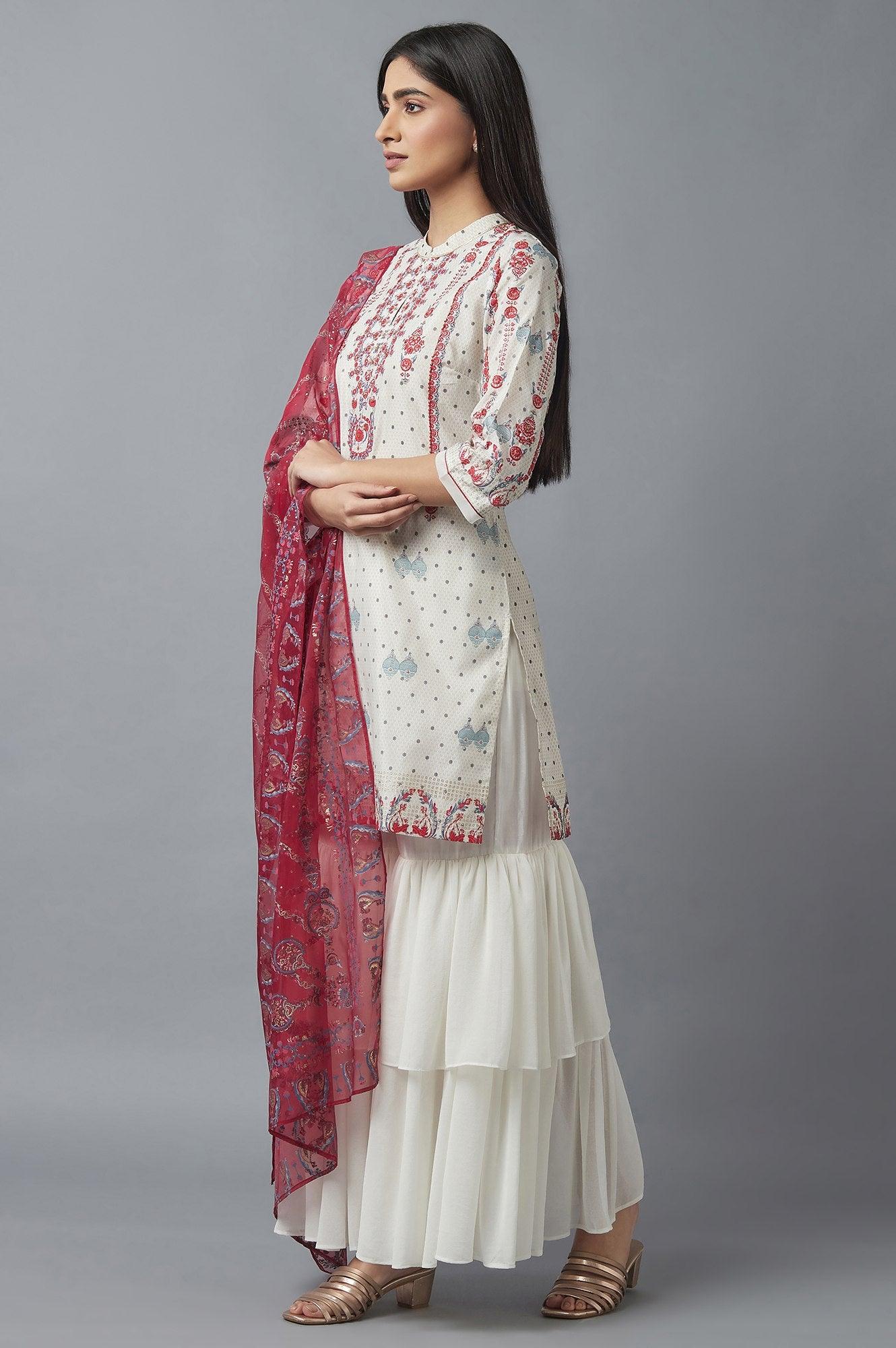 Ecru kurta, Sharara and Dupatta Set - Image 3