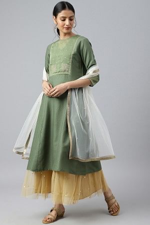Ecru Mesh Dupatta With Sequins - Image 3