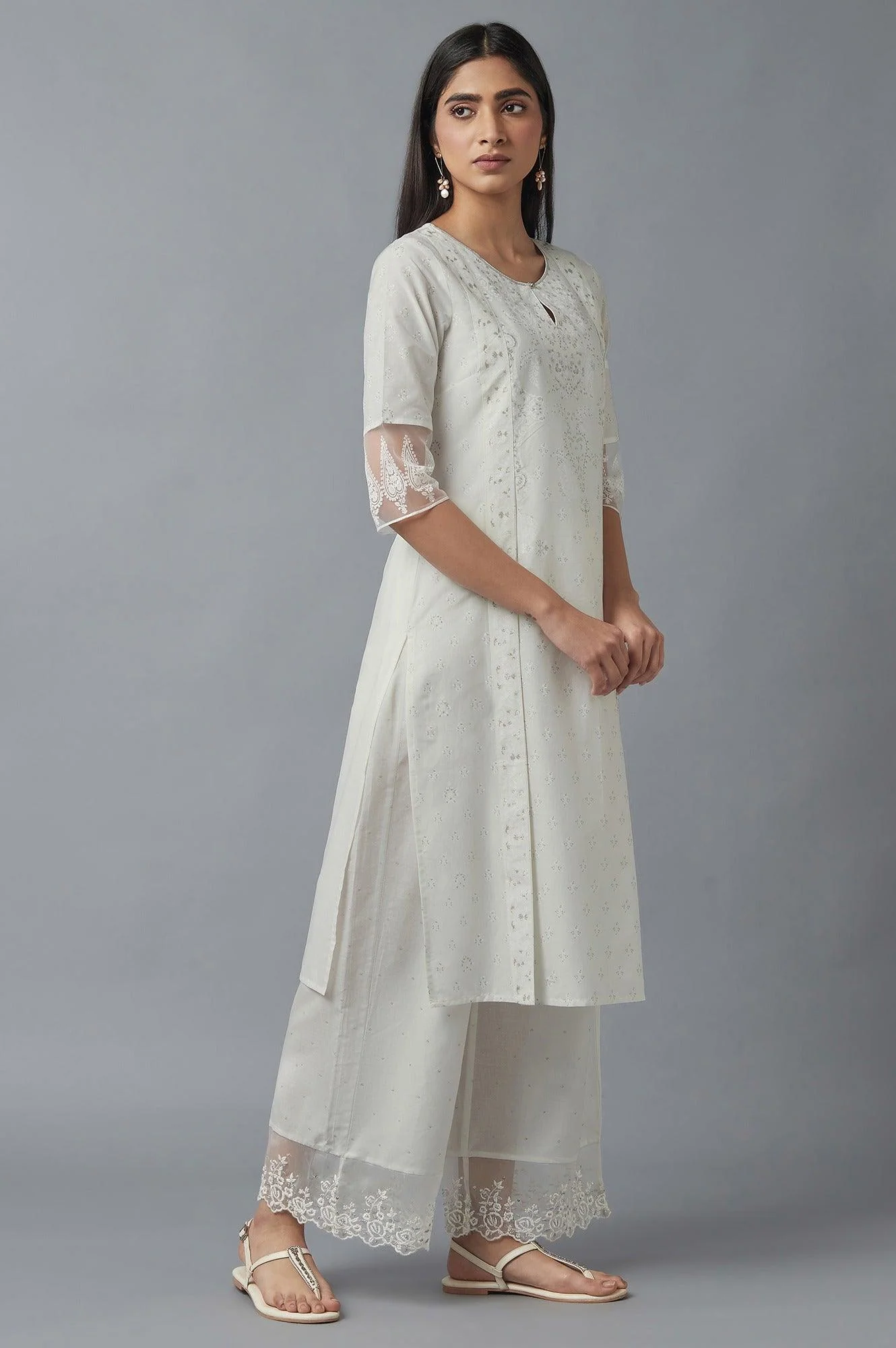 Ecru Mock Layer Printed kurta - Image 4