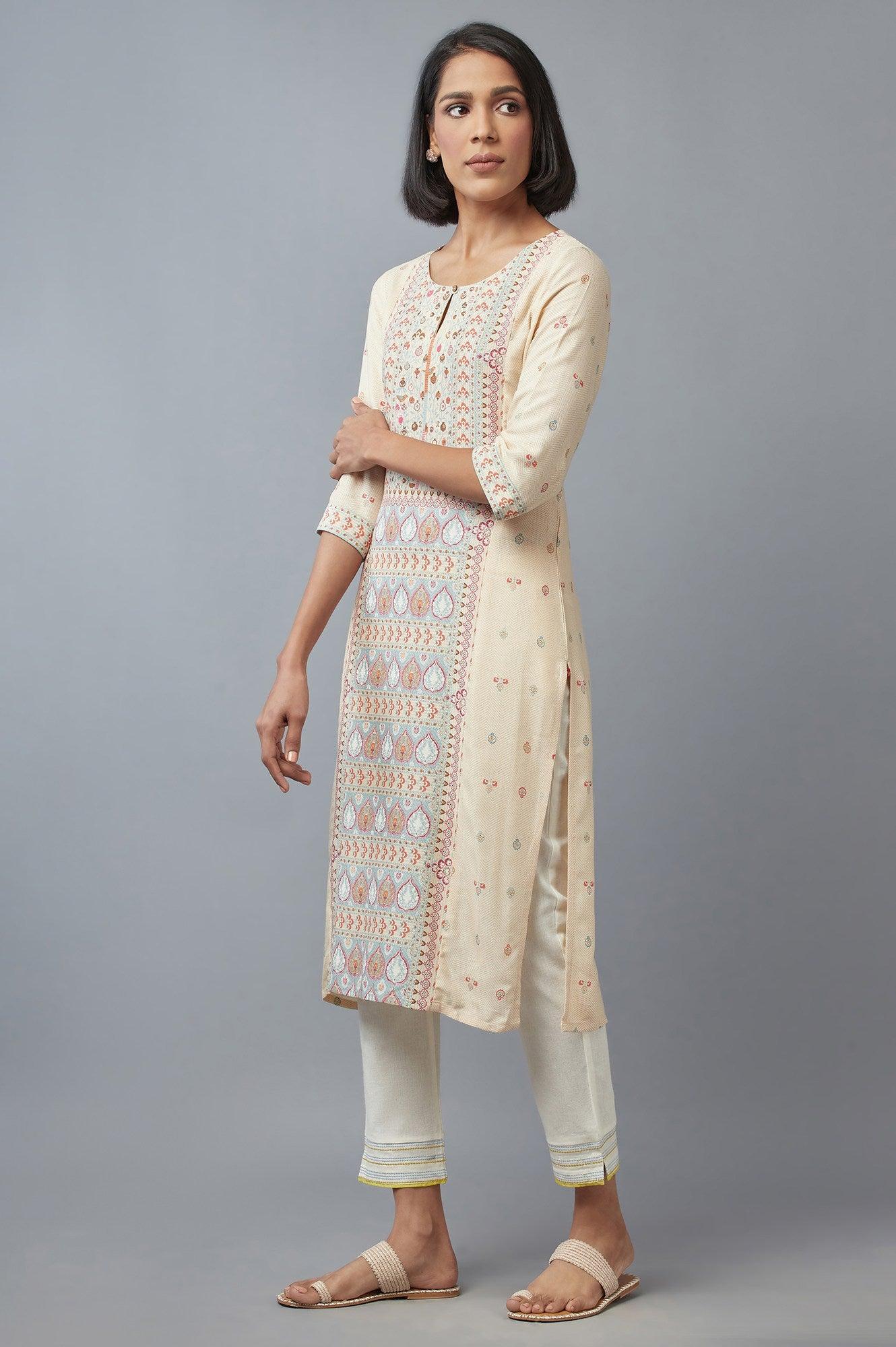 Ecru Panelled kurta - Image 3