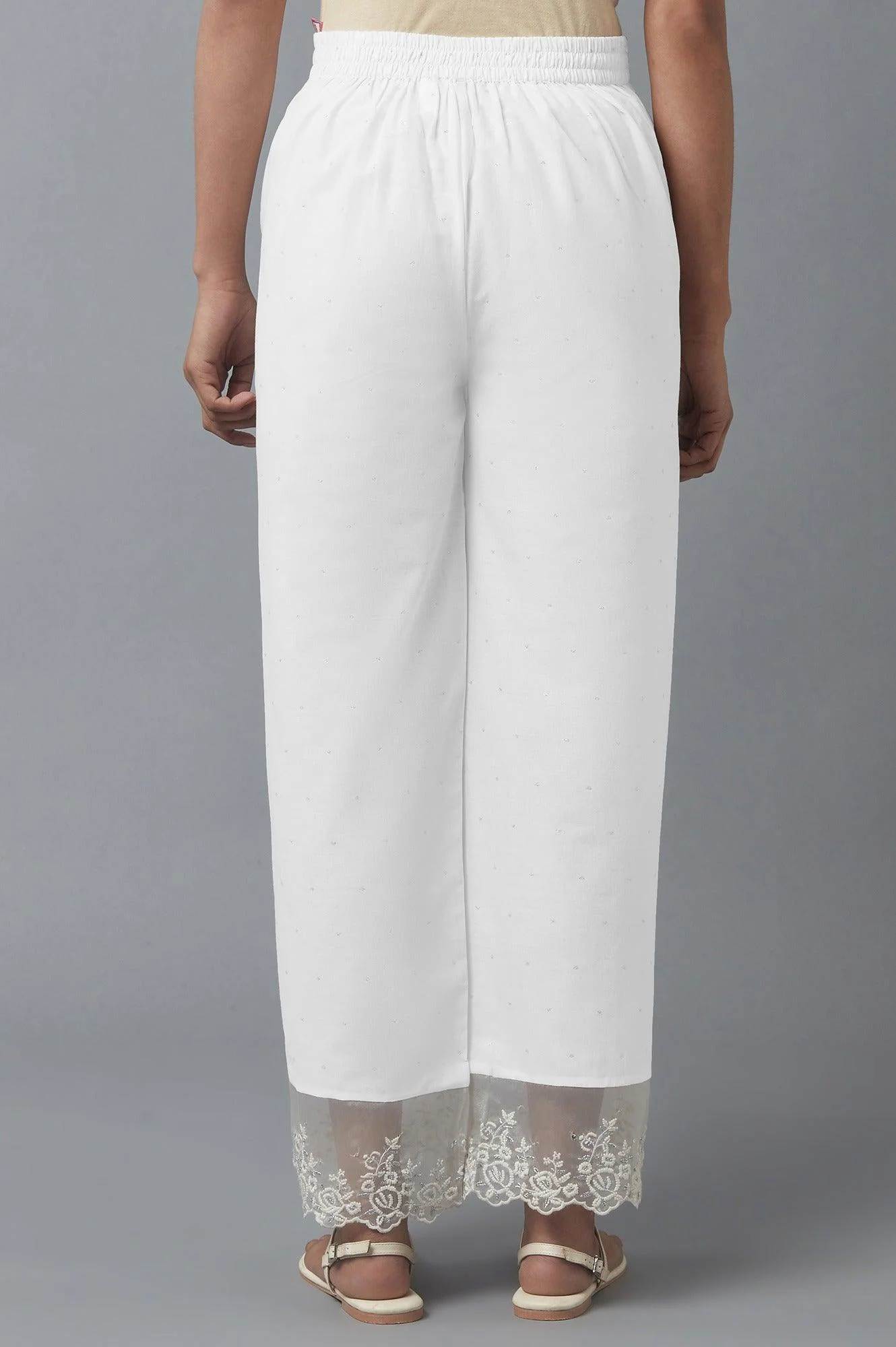 Ecru Parallel Pants with Embroidered Organza Panel - Image 2