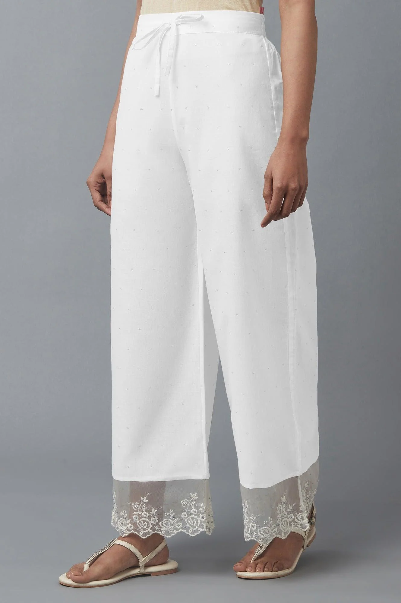 Ecru Parallel Pants with Embroidered Organza Panel - Image 3