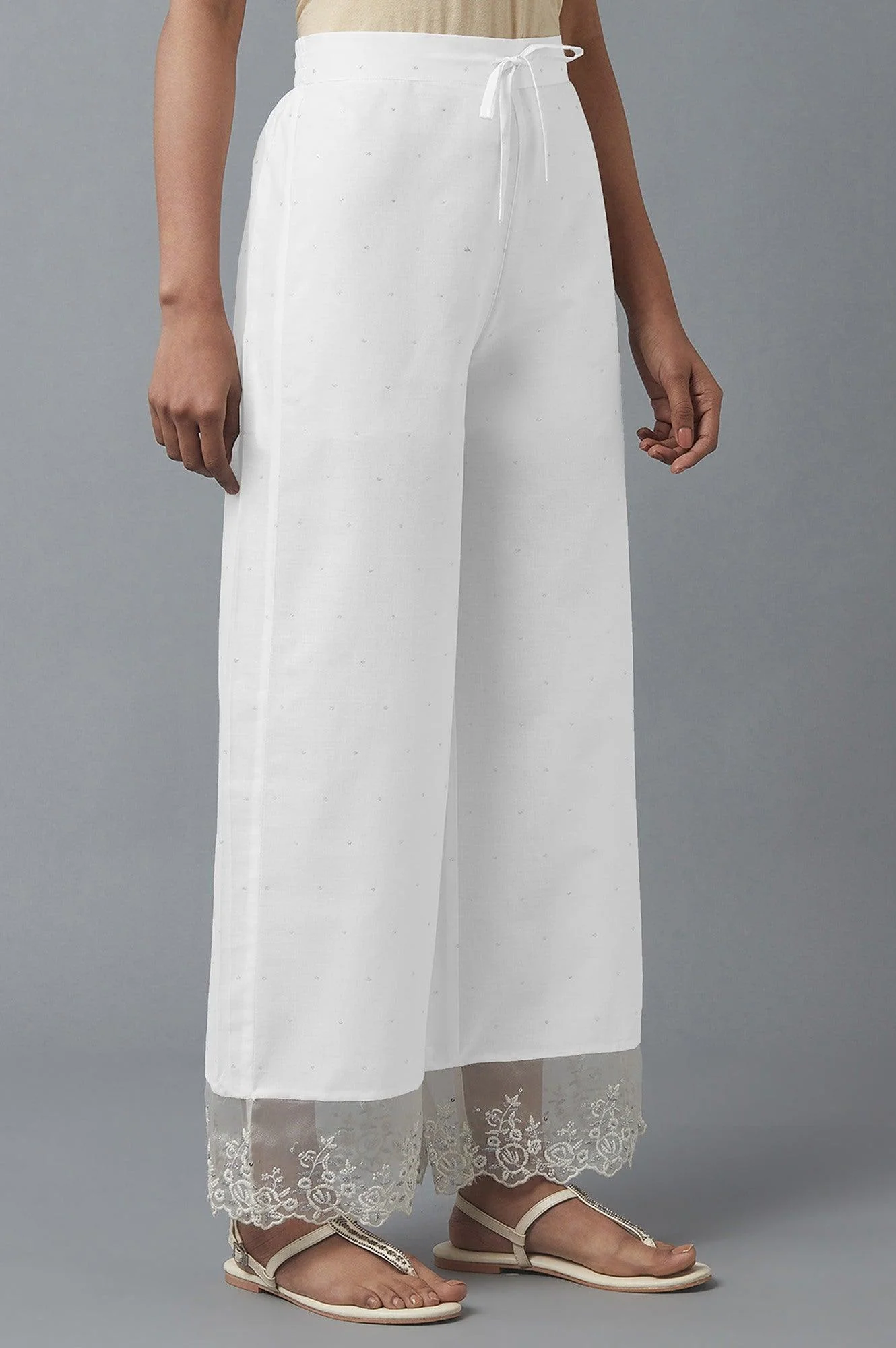 Ecru Parallel Pants with Embroidered Organza Panel - Image 4
