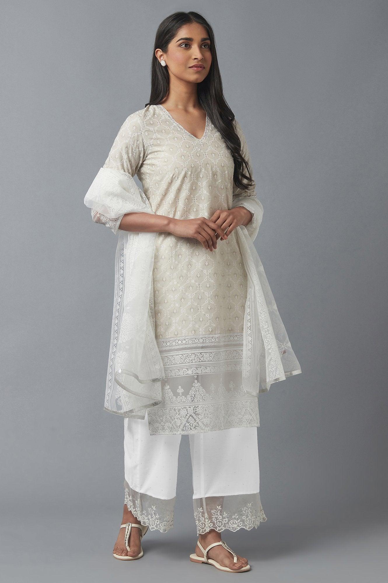 Ecru Parallel Pants with Embroidered Organza Panel - Image 5