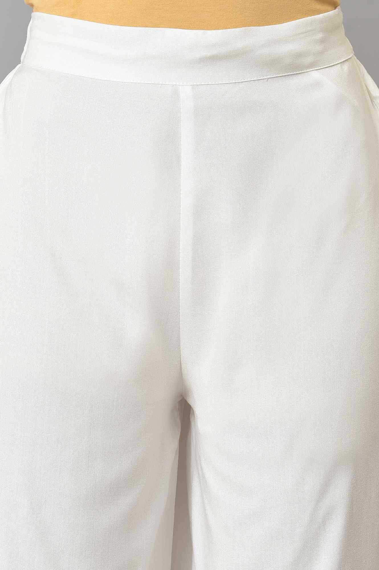 Ecru Parallel Pants With Lace At Hemline - Image 6
