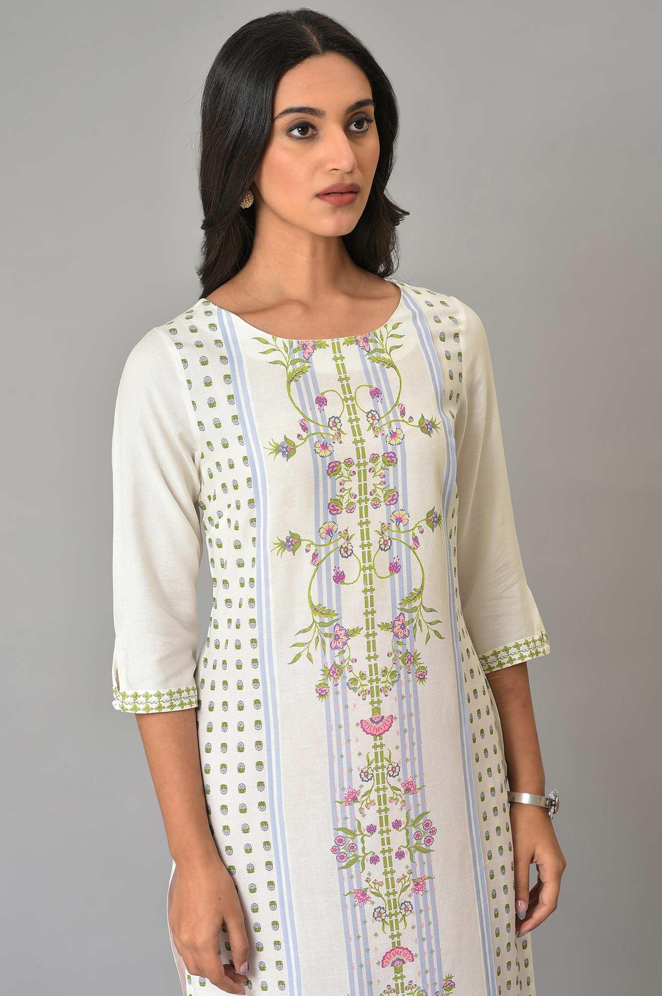 Ecru Placement Floral Printed Summer kurta - Image 5