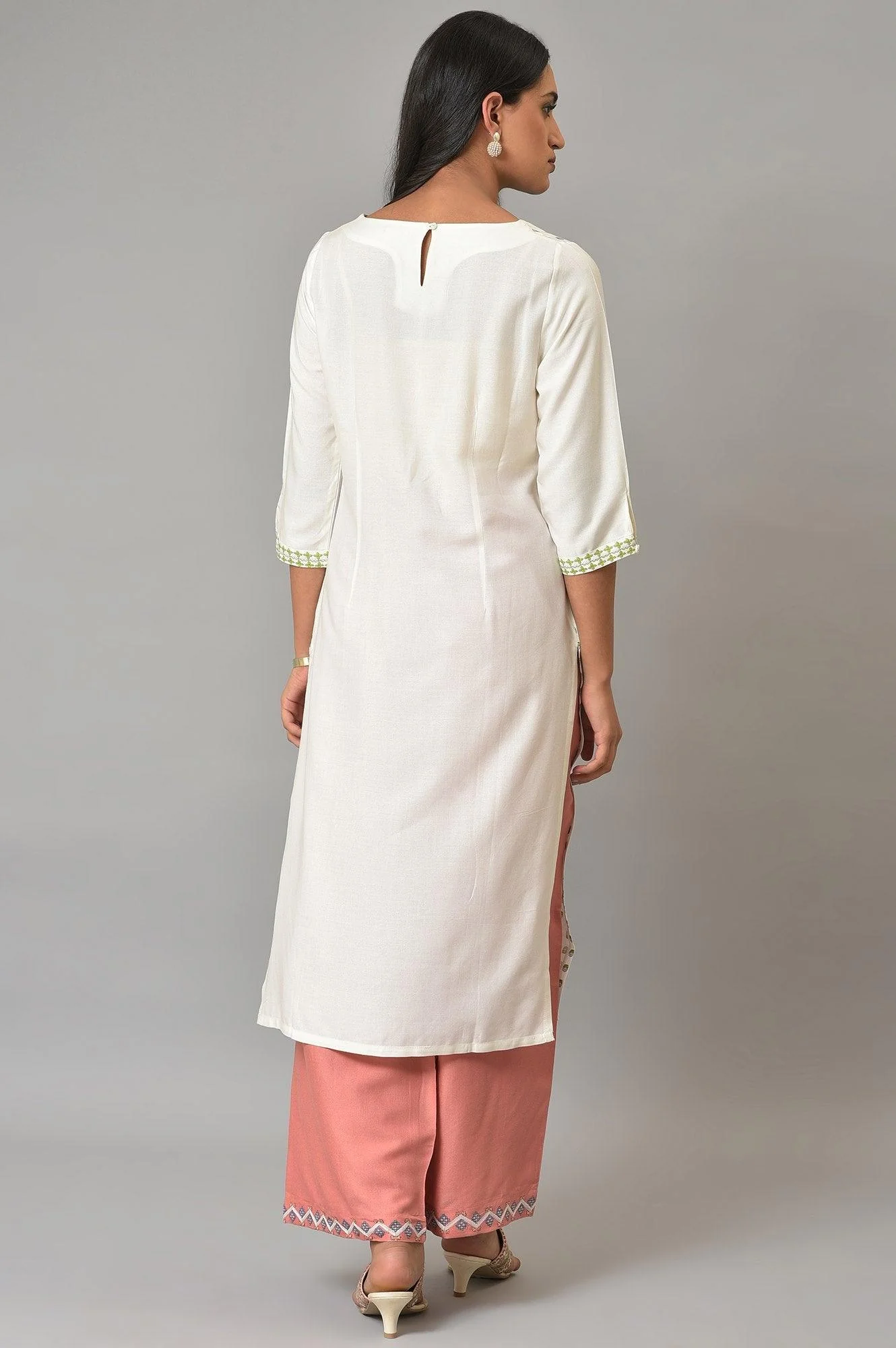 Ecru Placement Floral Printed Summer Plus Size kurta - Image 2