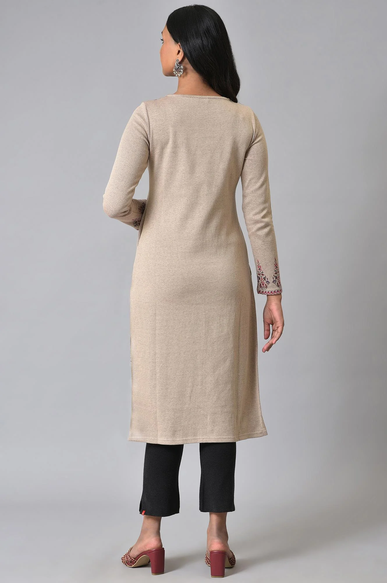 Ecru Placement Printed Jacquard Winter kurta - Image 2