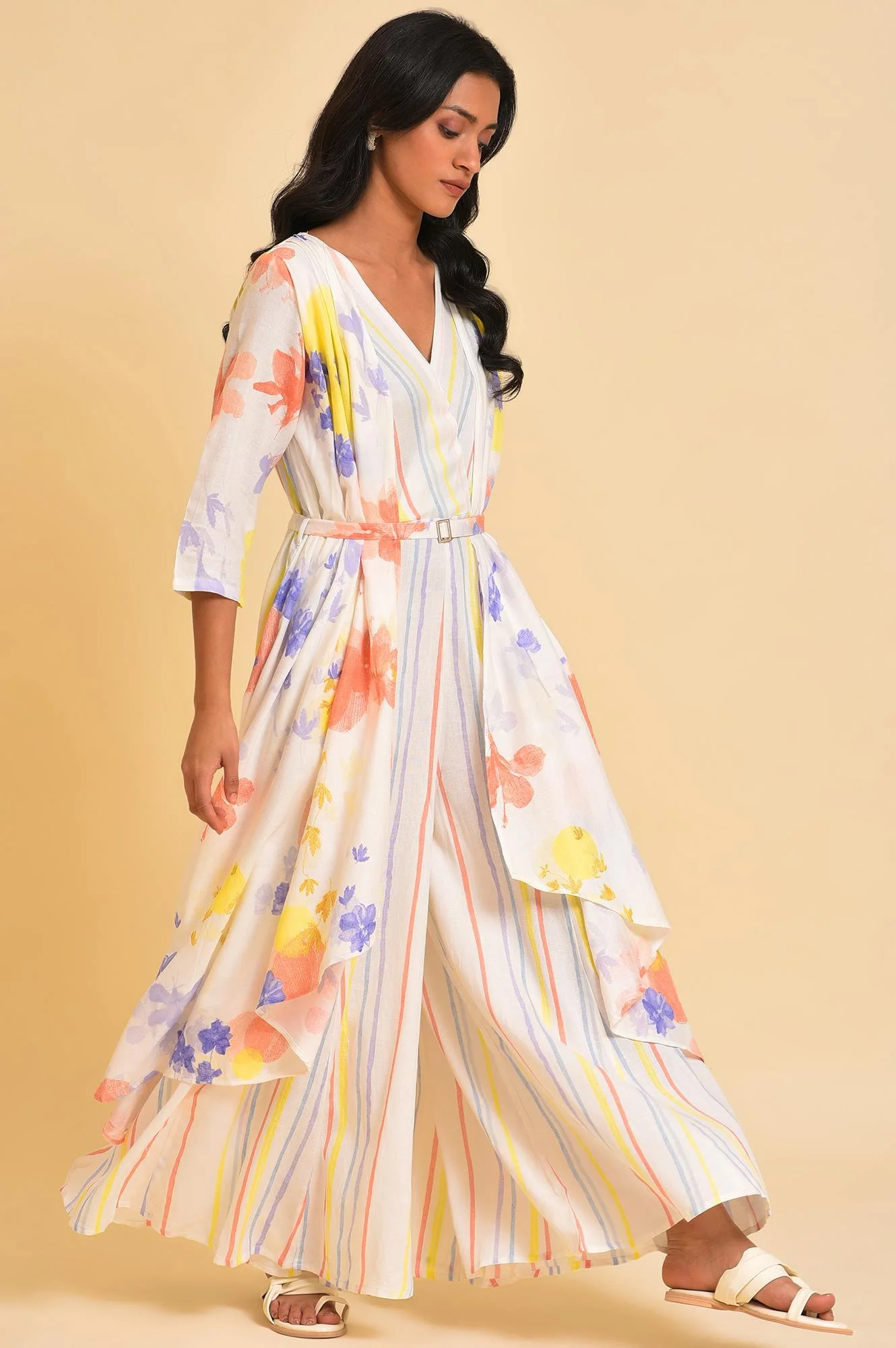 Ecru Print Mix Jumpsuit - Image 4