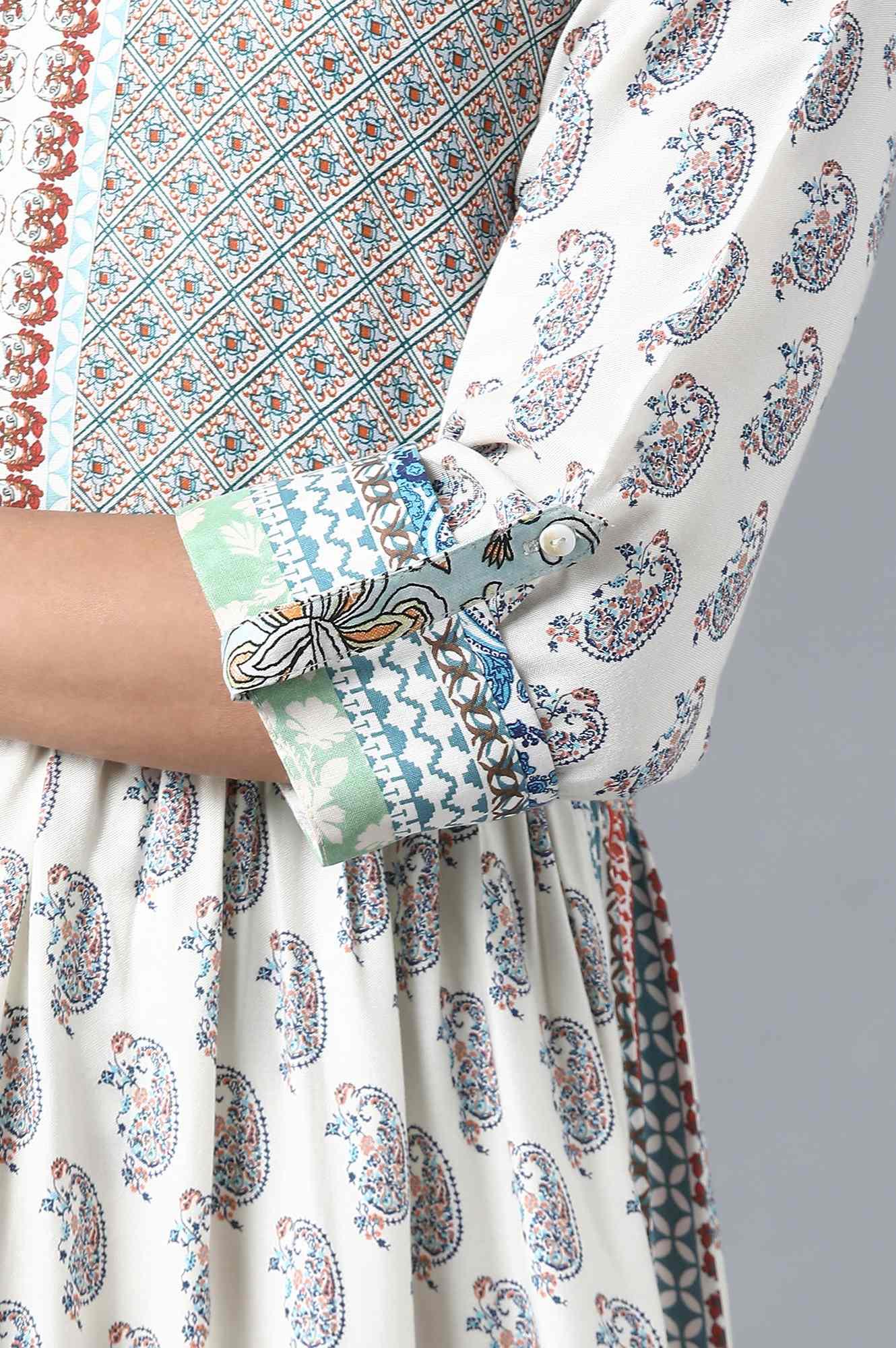 Ecru Printed Gathered Dress - Image 6