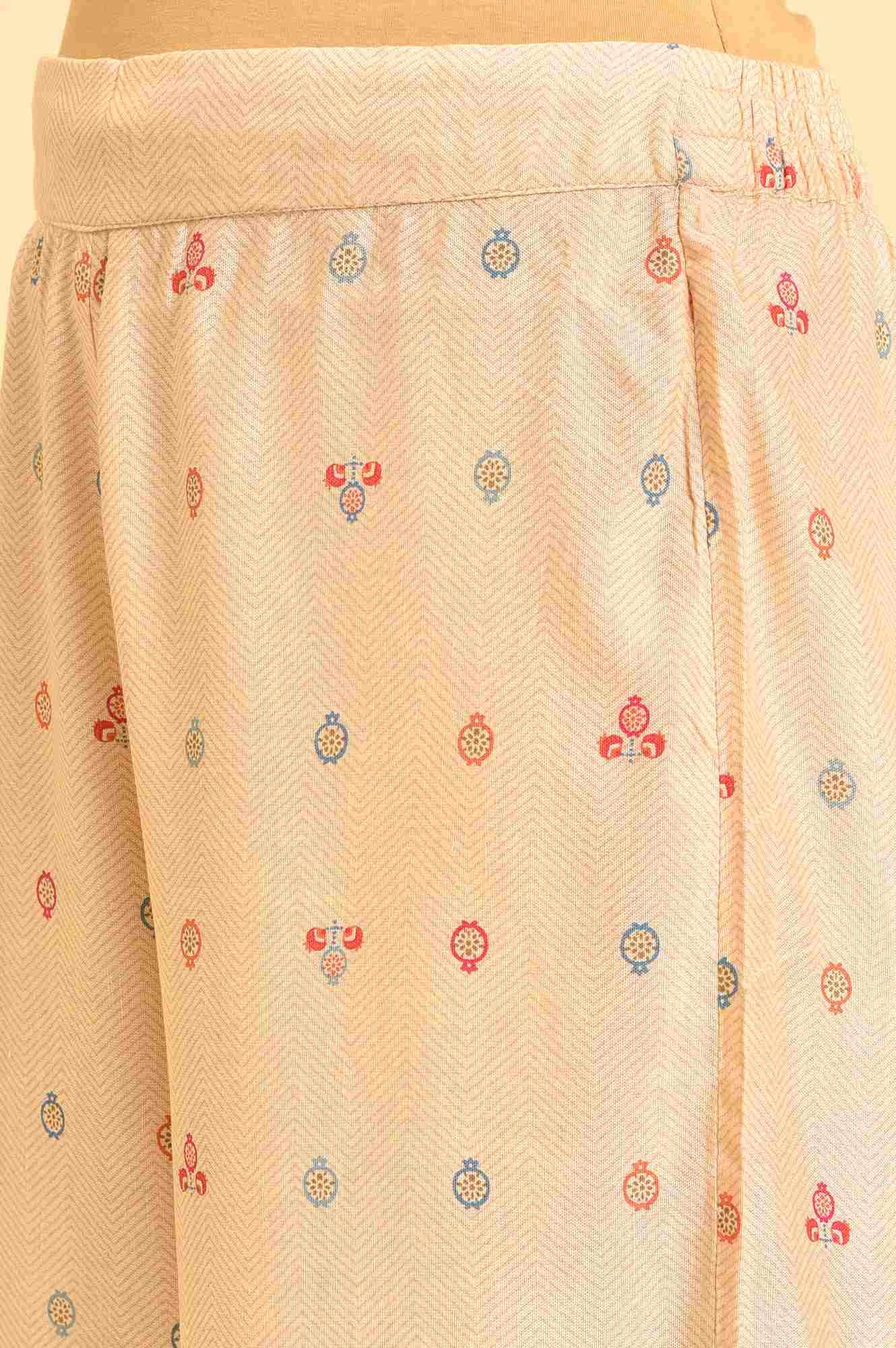 Ecru Printed Kurta, Parallel Pants And Dupatta Set - Image 8