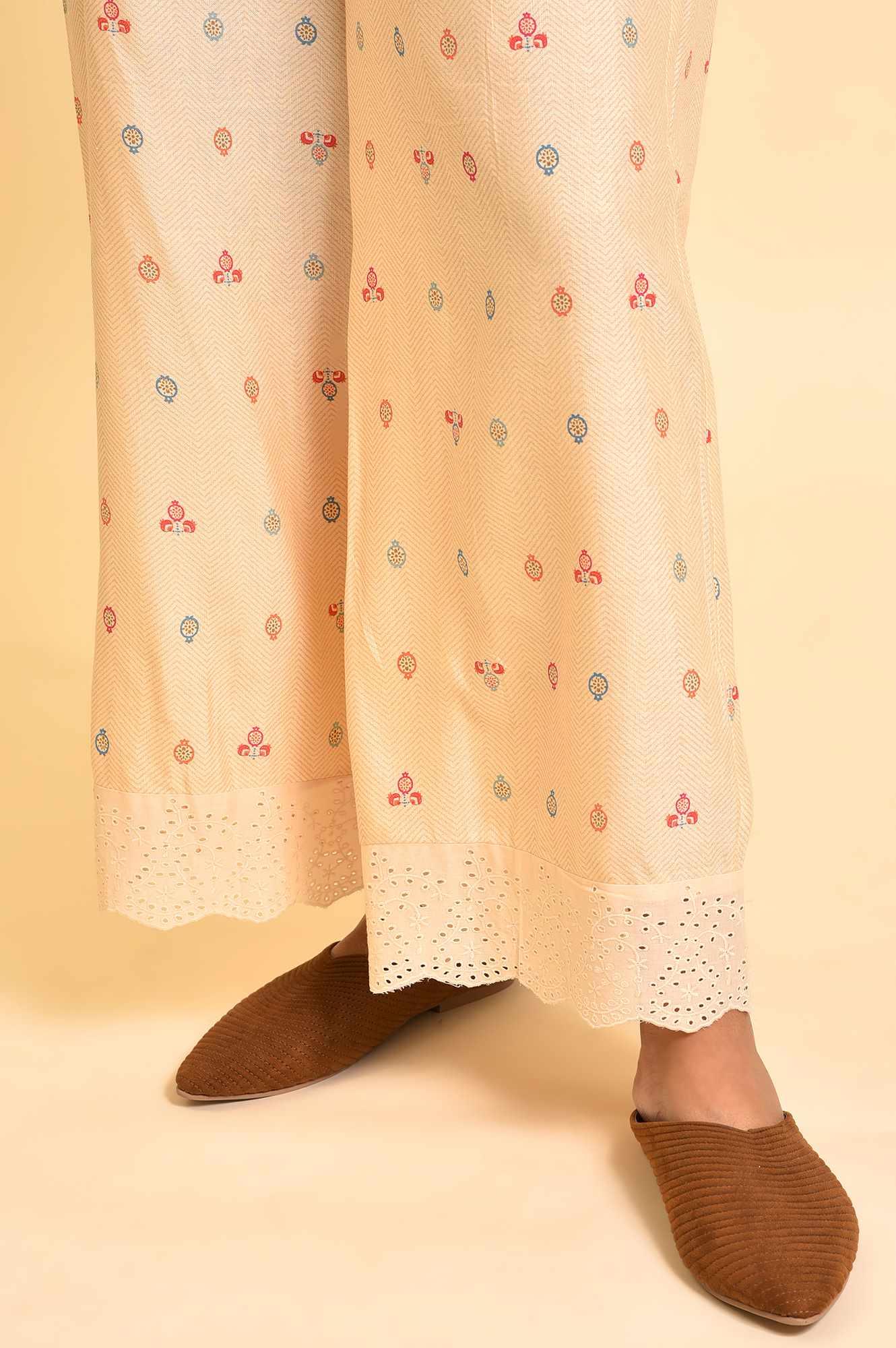 Ecru Printed Panelled Kurta And Parallel Pants Set - Image 10