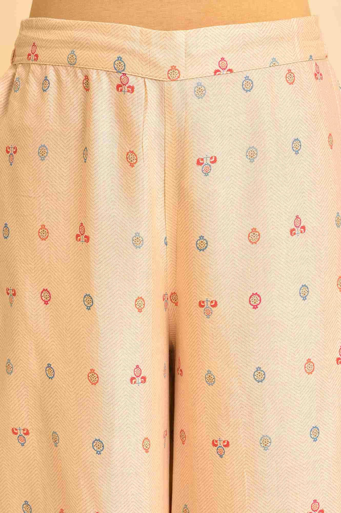 Ecru Printed Panelled Kurta And Parallel Pants Set - Image 8