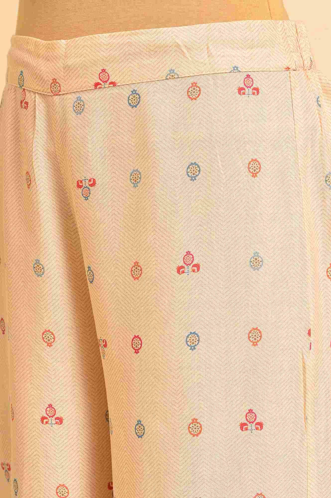 Ecru Printed Panelled Kurta And Parallel Pants Set - Image 9