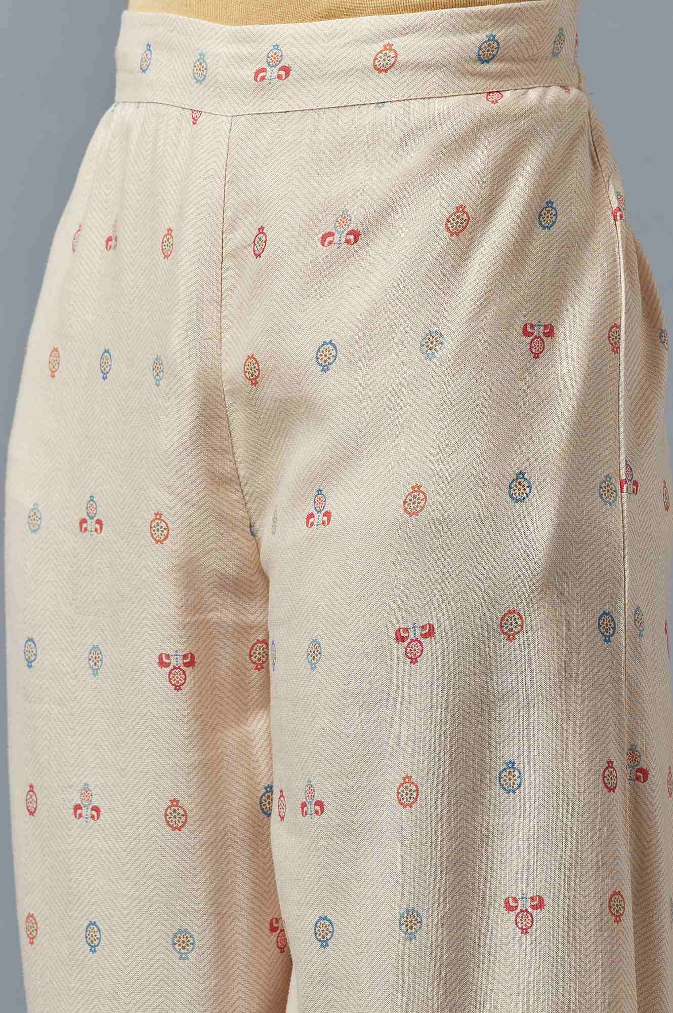 Ecru Printed Parallel Pants - Image 6