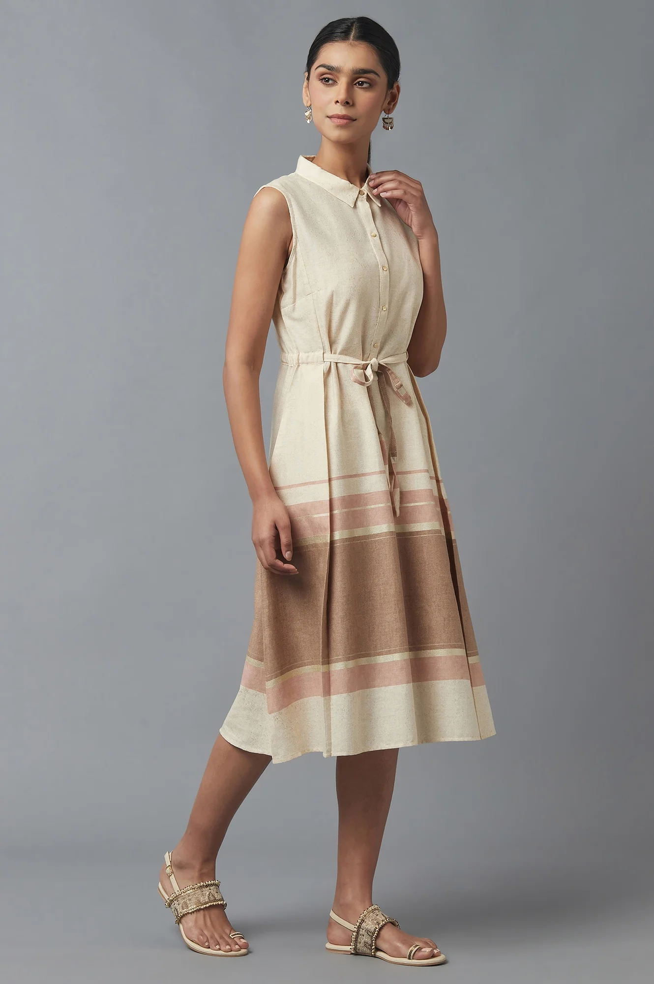Ecru Printed Shirt Dress - Image 4
