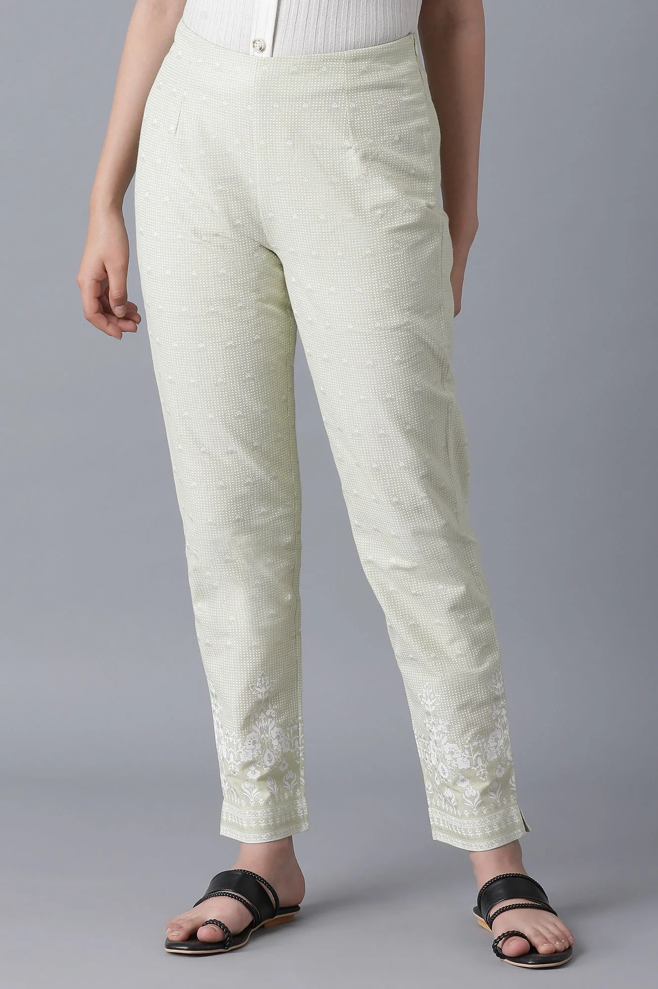 Ecru Printed Slim Pants