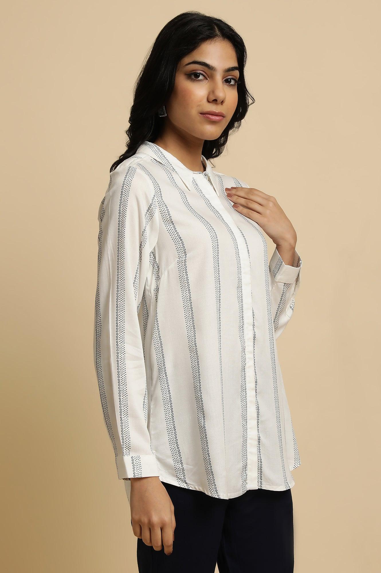 Ecru Printed Summer Shirt - Image 4